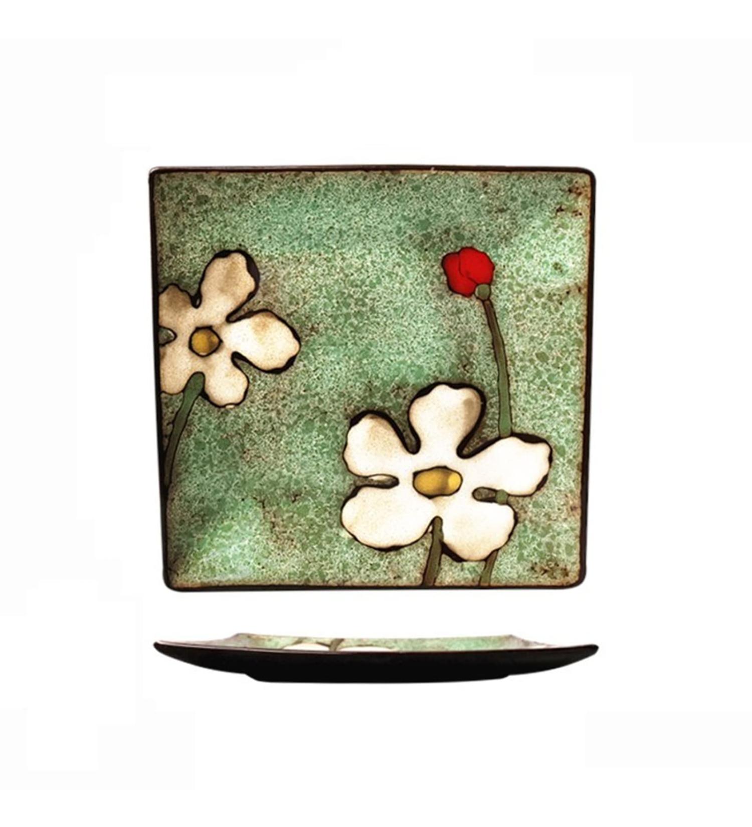 Dinner Plate Pasta Tableware Elegant Hand Painted Creative Ceramic Western Food Square Plate Unique Blue Green Daffodil Flower Pattern Home Kitchen Fruit Salad Dish D - Buy Online on GoSupps.com