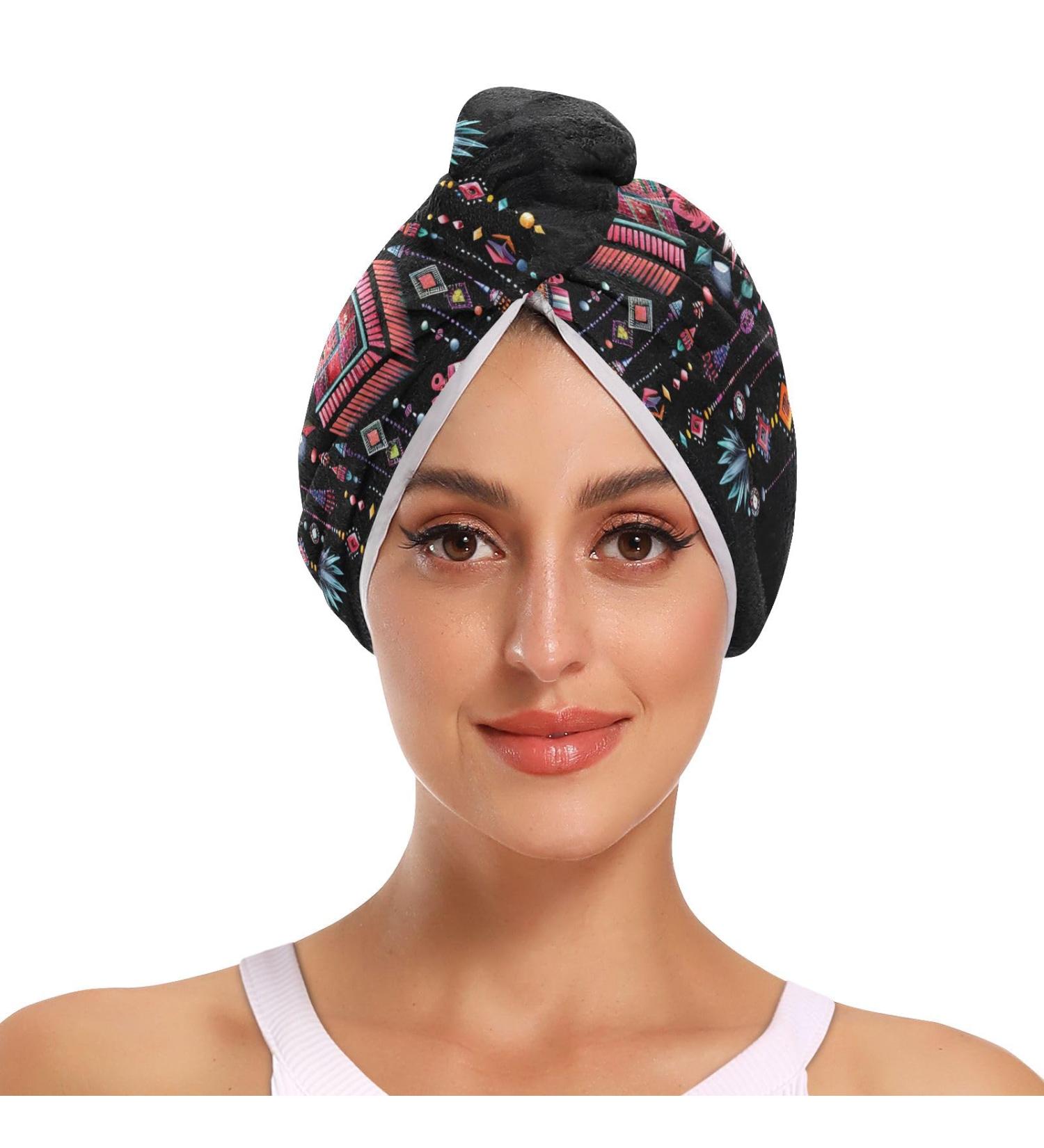 Buy Beautiful Tribal Geometric Hair Towels - 2 Pack Super Absorbent Quick Dry Turbans for Women & Girls - International Shipping Available - Buy Online on GoSupps.com