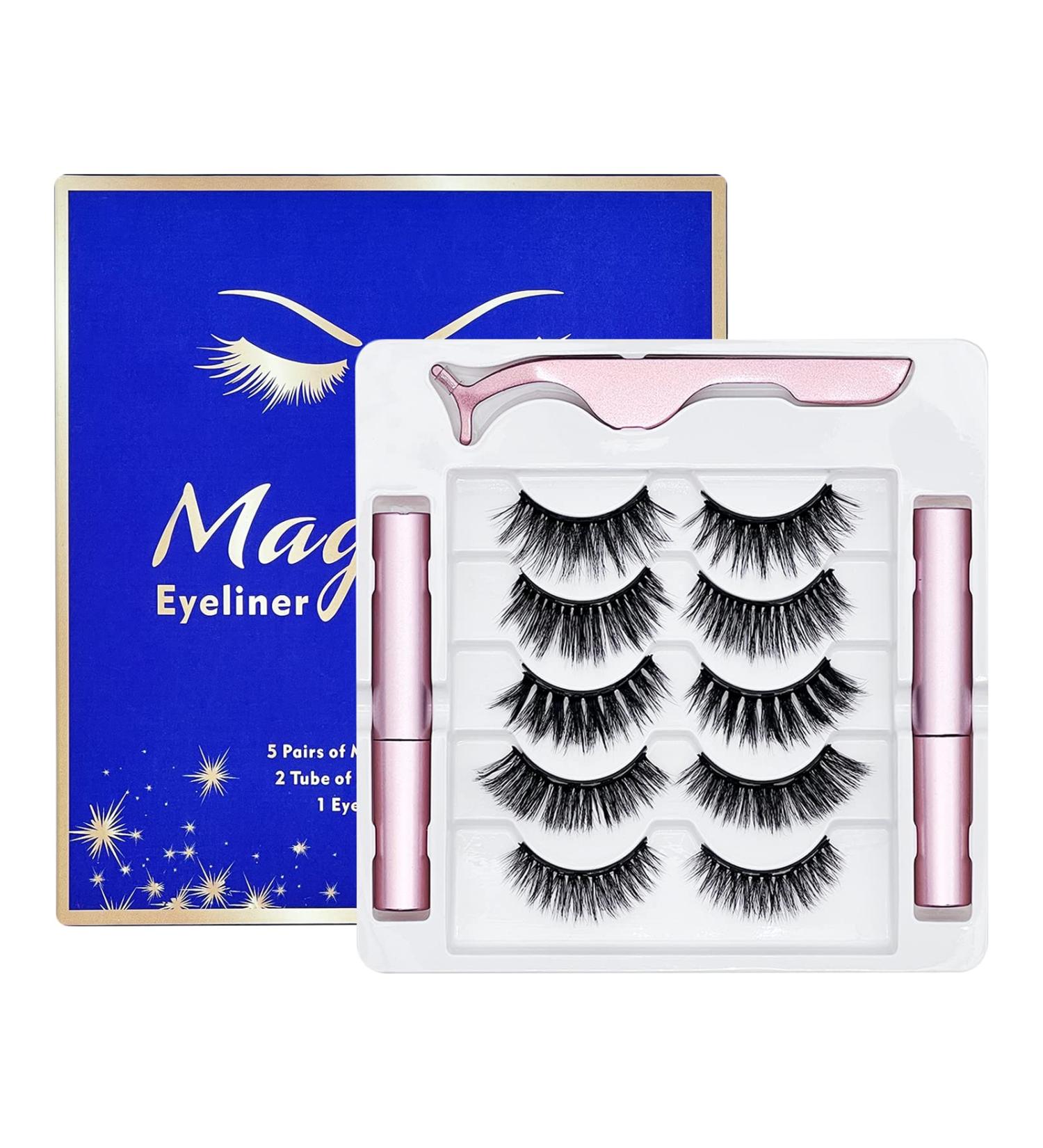 Anohuyho Magnetic Eyelashes Kit - 5 Pairs Reusable False Lashes with Magnetic Eyeliner & Tweezers - Natural Look, No Glue Needed - Buy Online on GoSupps.com