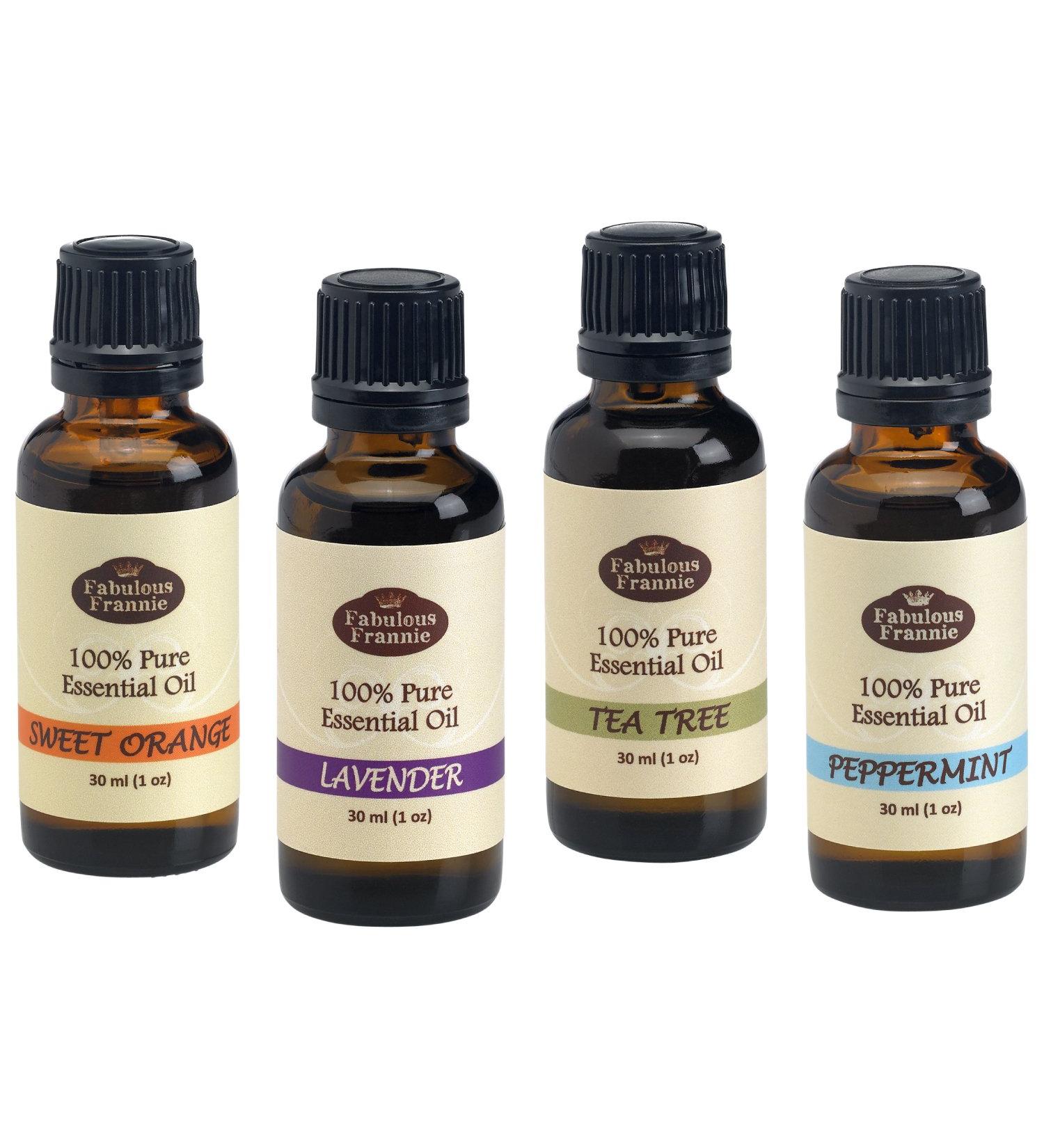 Fabulous Frannie Favorite 4 Pure Essential Oil Set - Peppermint Lavender Sweet Orange & Tea Tree 30ml | International Shipping Available - Buy Online on GoSupps.com