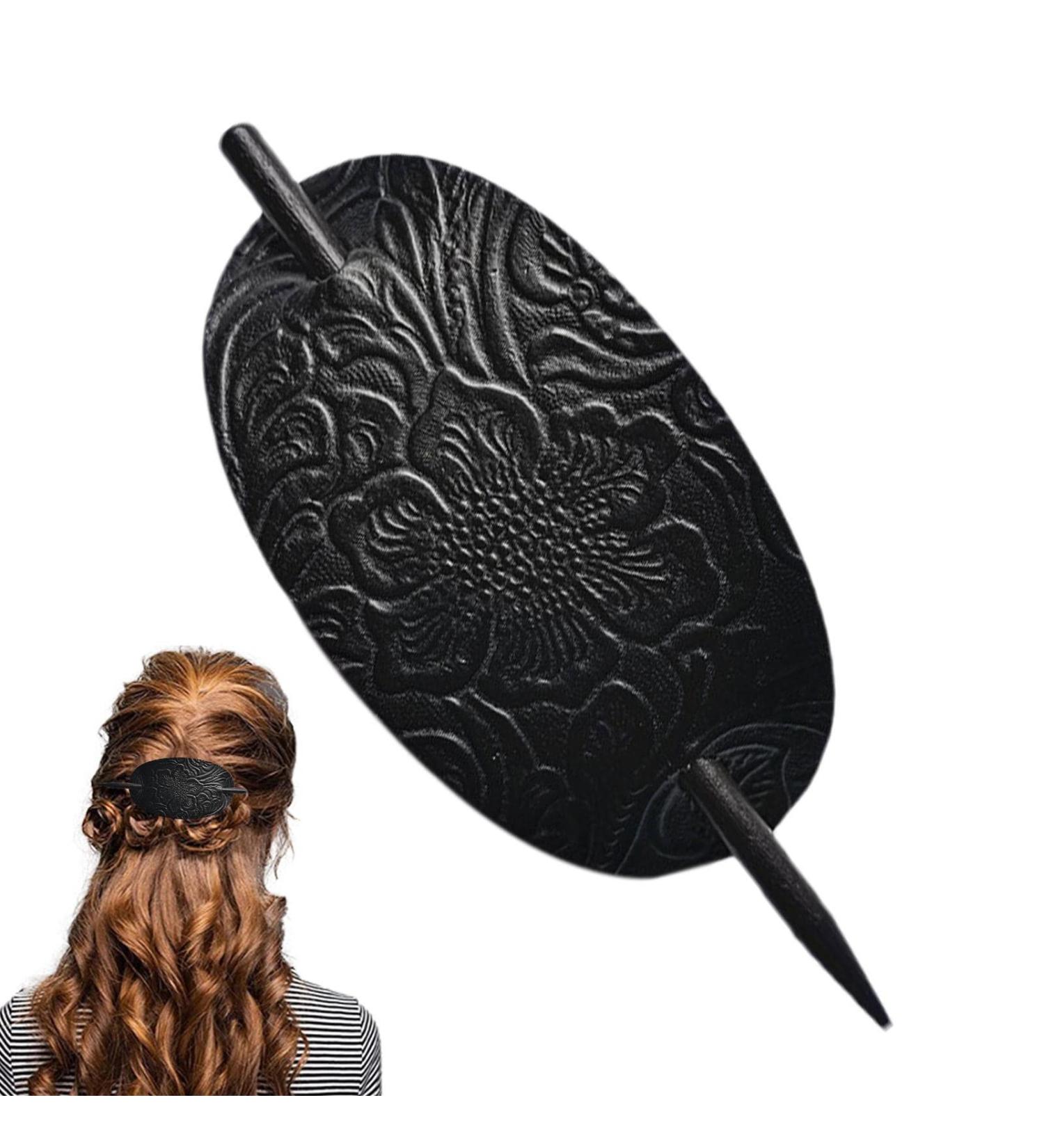 Leather Hair Barrette with Stick Faux Leather Hair Barrettes Stick Hair Clip Hair Stick Ponytail Hair Pin for Women Long Hair Leather Hair Accessories Sritob Black - Buy Online on GoSupps.com