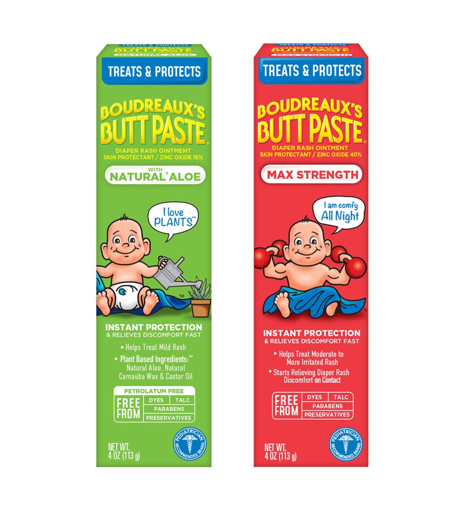 Boudreaux's Butt Paste Diaper Rash Ointment Variety Pack - Maximum Strength & Natural Aloe (1-4 oz each) - Buy Online on GoSupps.com