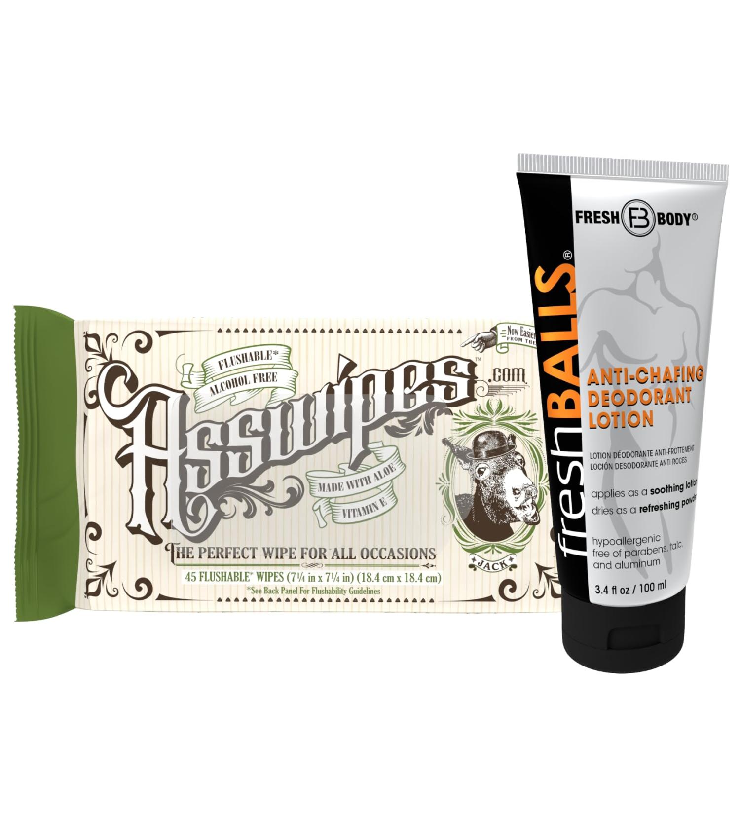 Fresh BALLS & Asswipes Ultimate Fresh Pack - Hypoallergenic Flushable Wipes for Men with Aloe & Vitamin E | Alcohol & Paraben Free Hygiene Solution - Buy Online on GoSupps.com