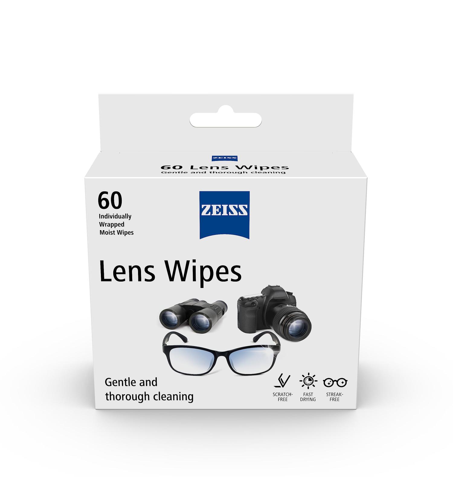 ZEISS Lens Cleaning Wipes - Pre-Moistened Individually Wrapped for Binoculars Glasses Sunglasses & Camera Lenses - 60 Count - Buy Online on GoSupps.com