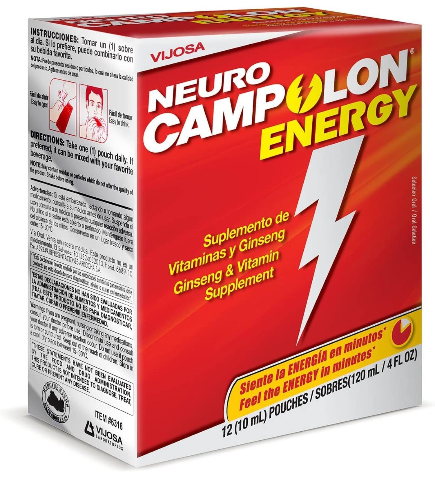 Vijosa Laboratorios Campolon Energy B Vitamin Pouches - Promotes Healthier Physical Energy and Mental Energy - 12 Pouches