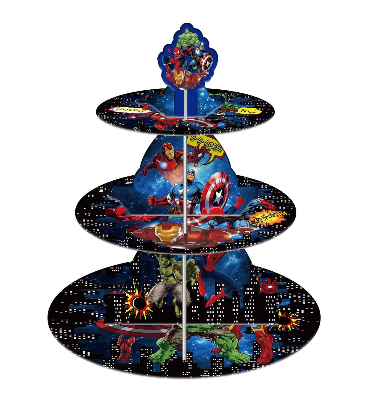 Superhero Cupcake Stand (3 Tier) Hero Themed Birthday Party Centerpiece for Kid Birthday Party Decorations Supplies - Buy Online on GoSupps.com