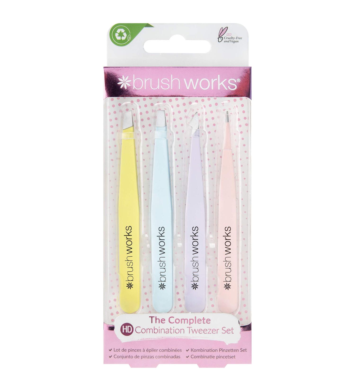 Brushworks HD 4 Piece Combination Tweezer Set - Mixed | Precision Tweezers for Professional Grooming - Buy Online on GoSupps.com