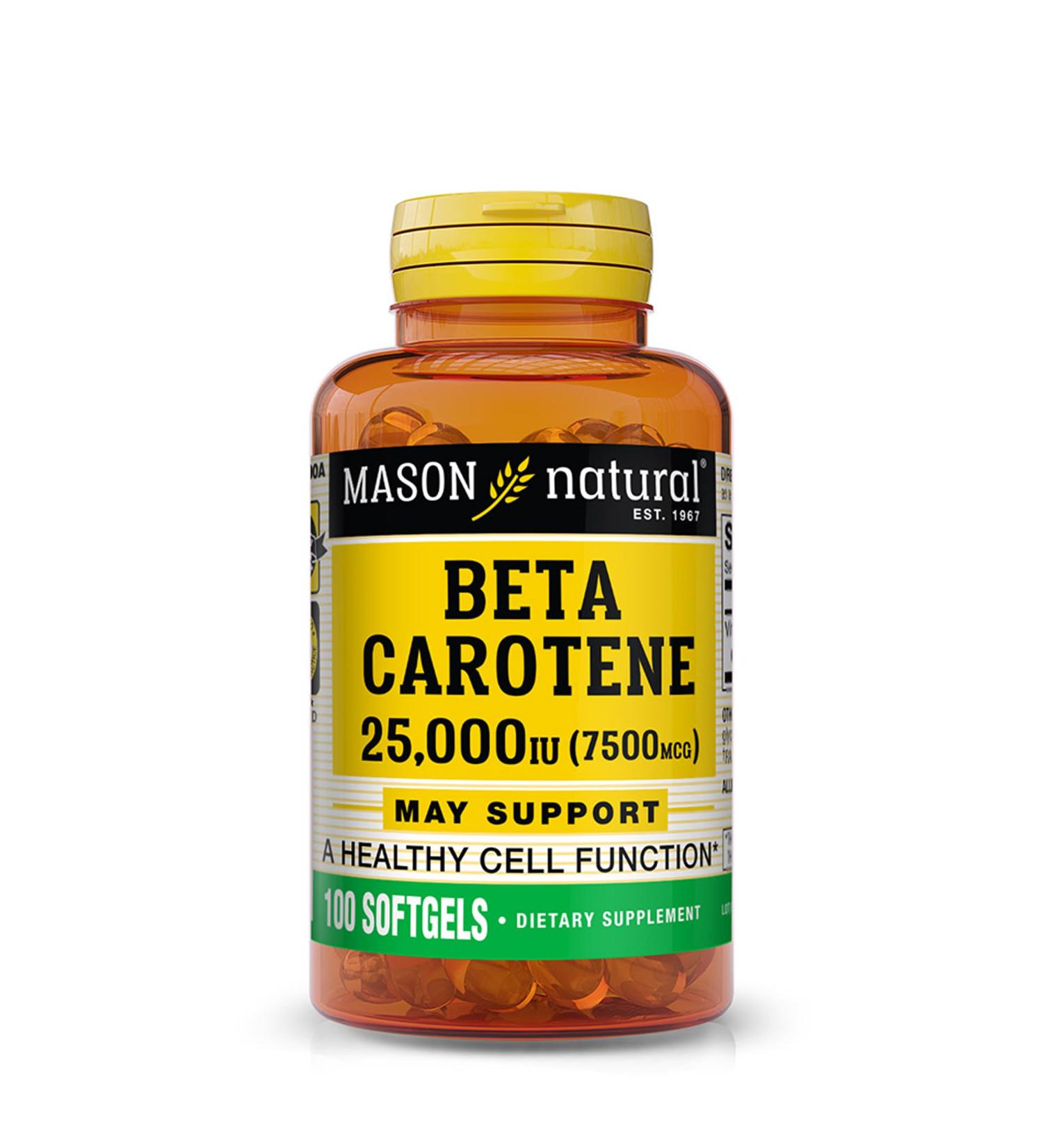 MASON NATURAL Vitamin A Beta Carotene 25 000 IU - Supports Healthy Vision Cell Function & Immune Function 100 Softgels - Buy Online on GoSupps.com