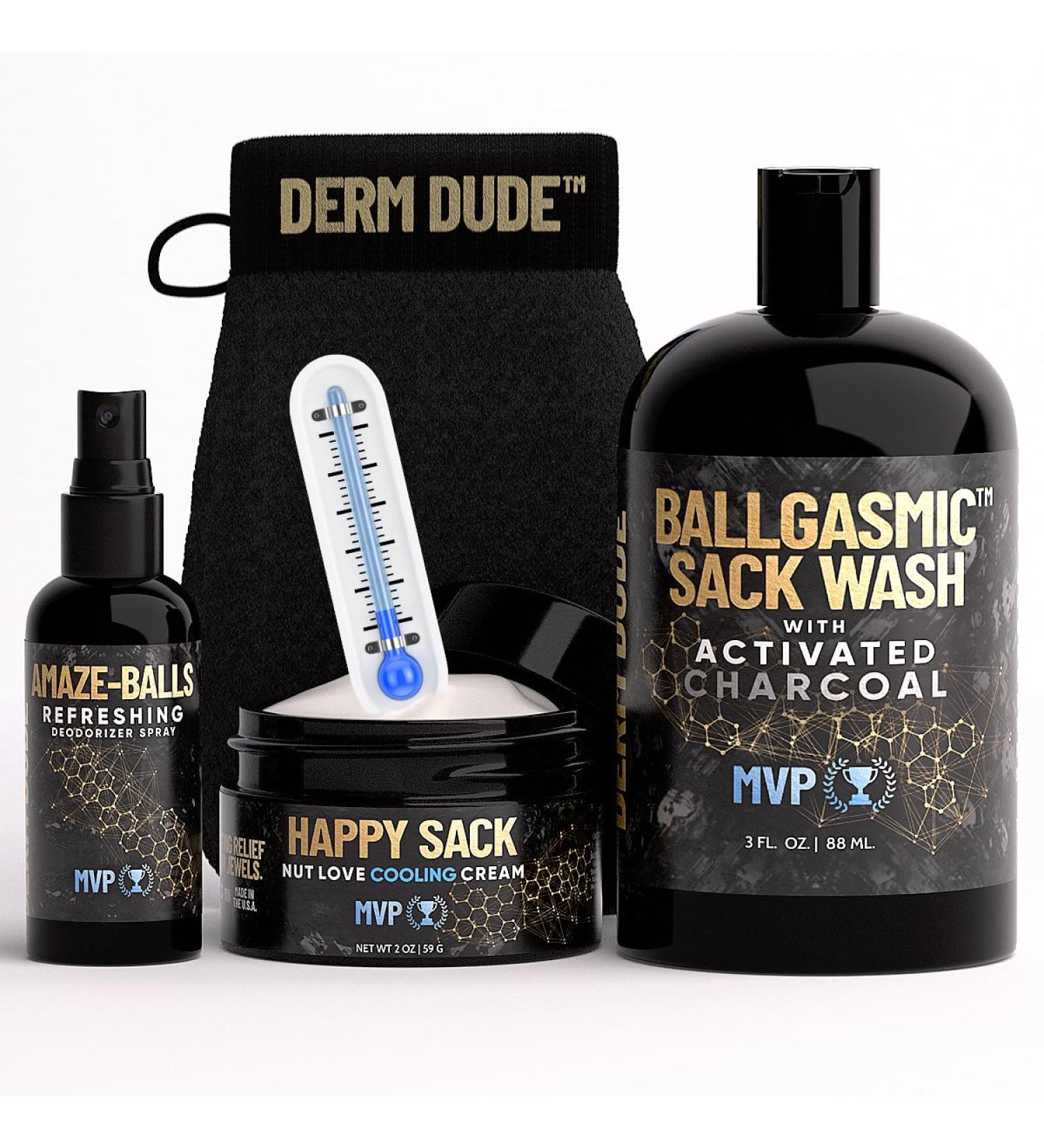 Derm Dude Mega Set - Anti-Chafing Cream Deodorizing Spray & Wash for Men's Private Parts | Sweat Defense & Odor Control | Perfect Gifts for Husband | MVP Scent Mega Sack Kit - Buy Online on GoSupps.com