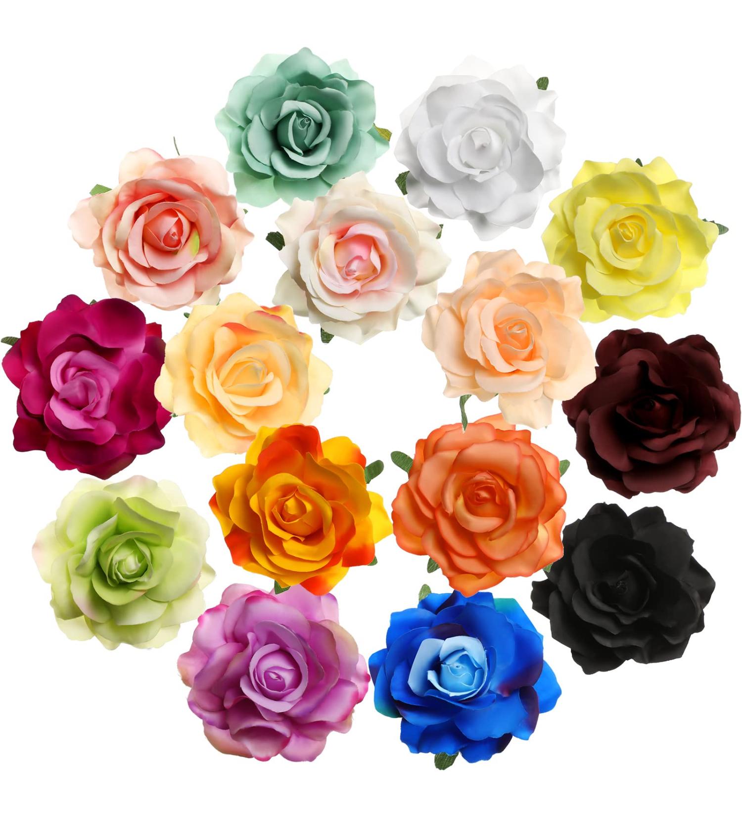 15-Piece Multicolor Rose Flower Hairpin Set - Medium Size Hair Clip & Brooch in Stylish Colors - Buy Online on GoSupps.com