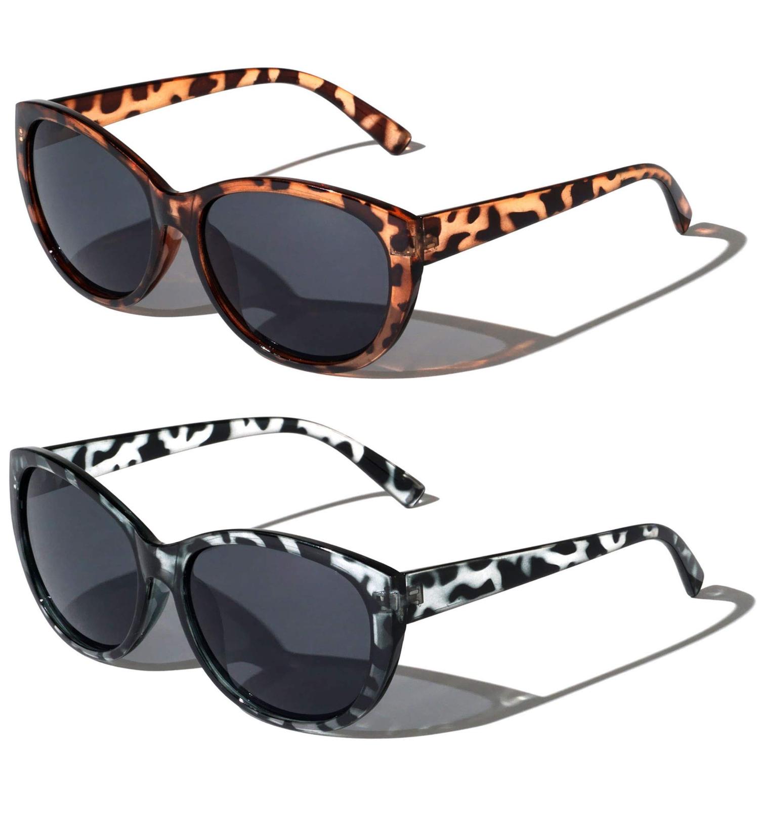 V.W.E. 2 Pairs Women's Oversized Full Lens Reading Sunglasses Leopard Grey and Brown 1.25x - Outdoor Readers - Buy Online on GoSupps.com
