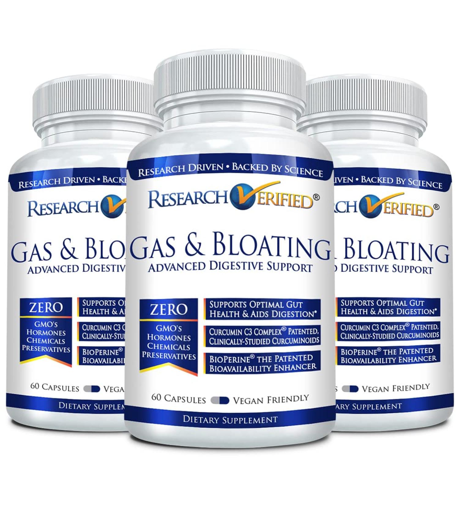 Research Verified Gas & Bloating Relief - Vegan Artichoke Ginger & Peppermint Powder - 180 Capsules (Pack of 3 - Buy Online on GoSupps.com