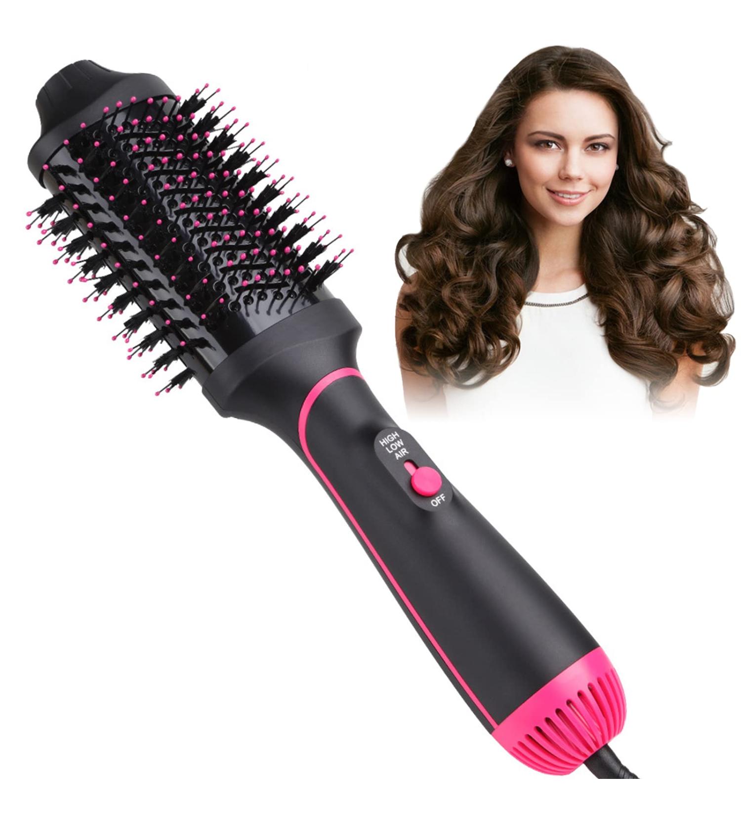 4-in-1 Hair Dryer Brush - Professional Hot Air Styling Tool for Straightening, Curling, and Drying - Pink - Buy Online on GoSupps.com