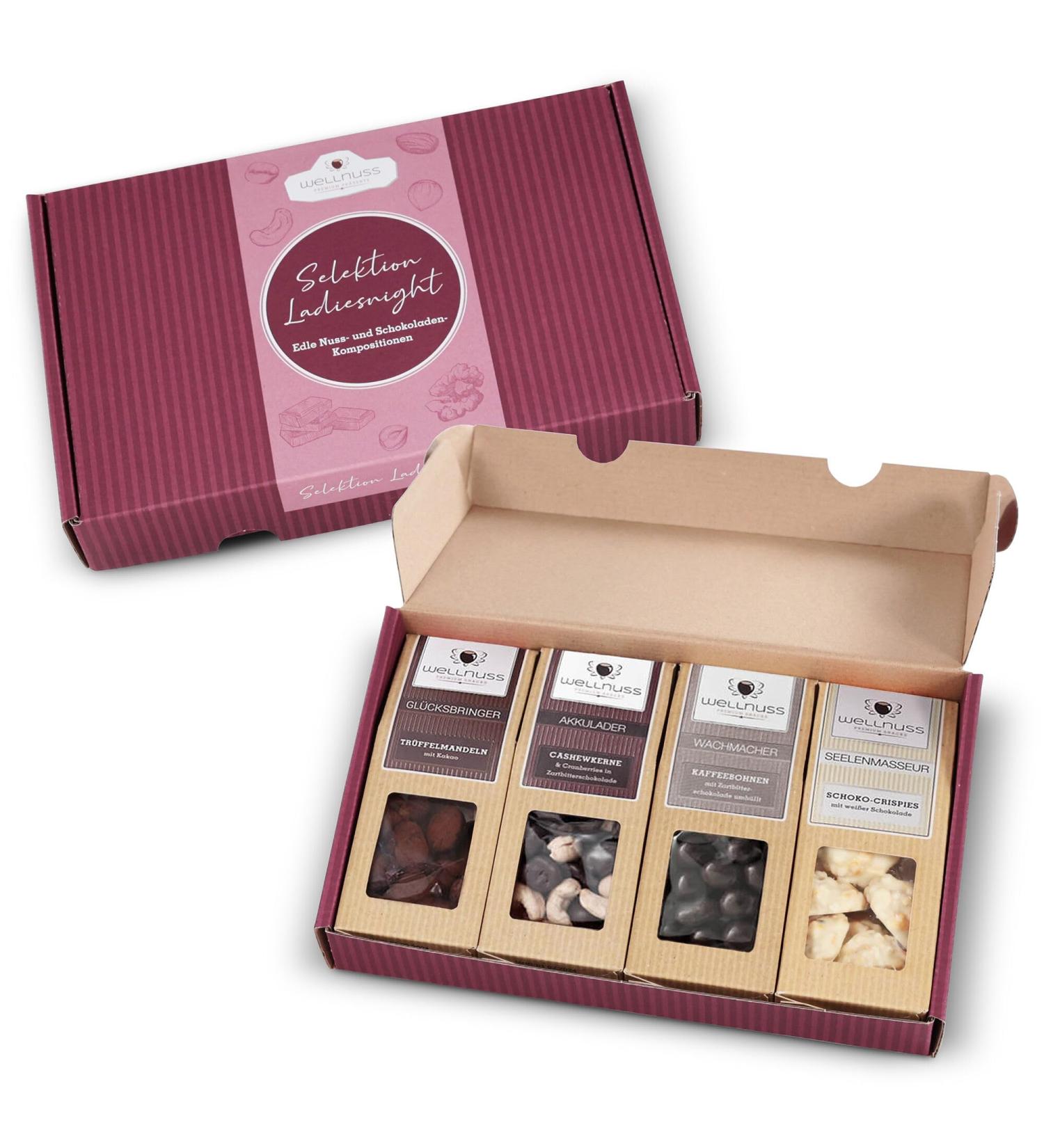 Wellnuss Ladiesnight - Premium Gift Set for Women | 4 Nut & Chocolate Snacks | Perfect Gift Idea for Girlfriend Mother & Sister - Buy Online on GoSupps.com