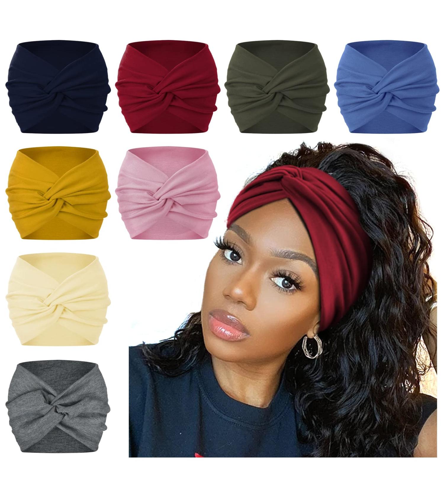 AKTVSHOW 7'' Wide Headbands for Women - 8Pack Extra Large Turban Hair Bands for Fashion, Yoga, Workout - Bright Hope Collection - Buy Online on GoSupps.com
