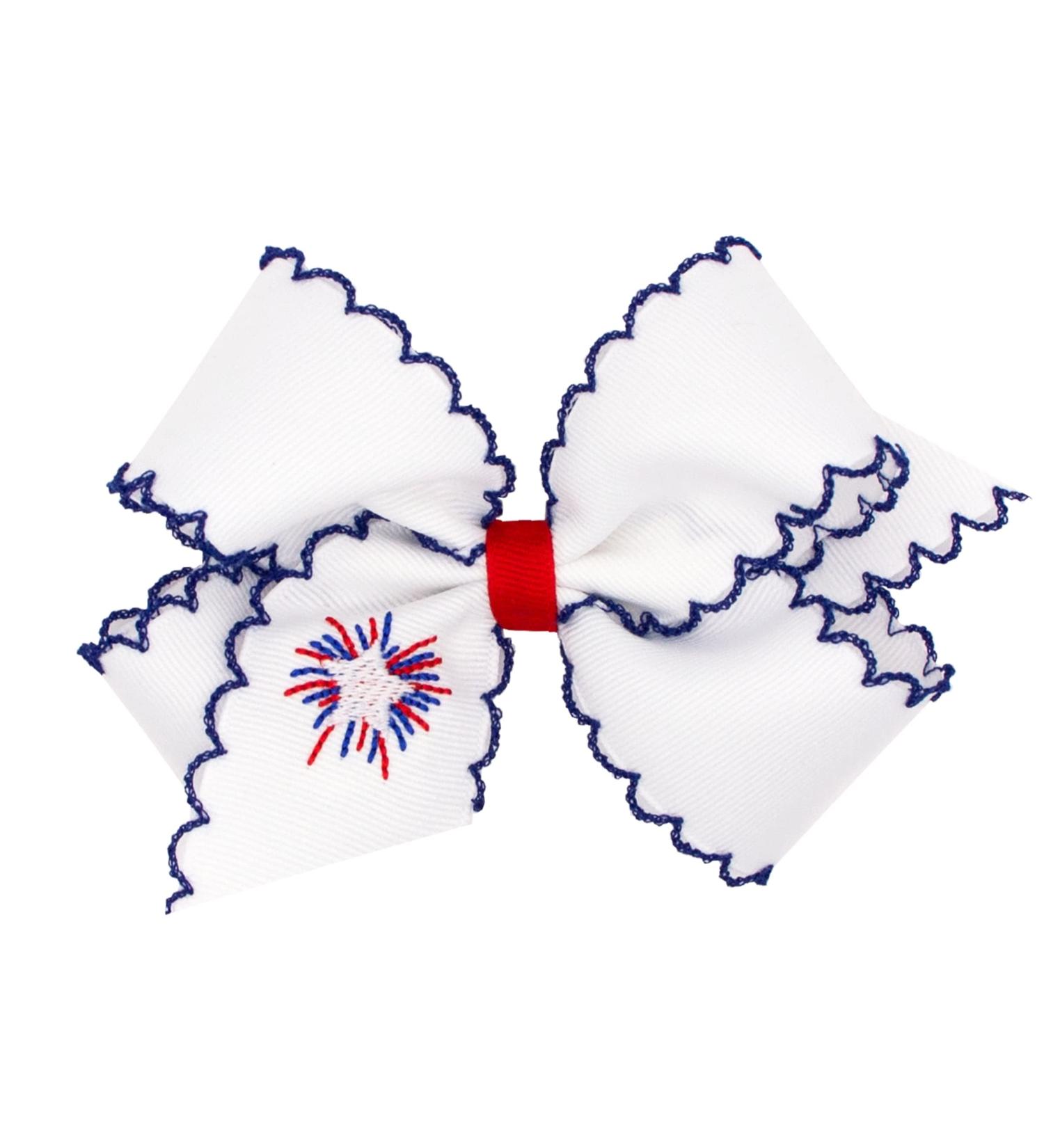 Girls' Patriotic 4th of July Moonstitch Grosgrain Bow on No-Slip Clip - Fireworks Medium - Buy Online on GoSupps.com