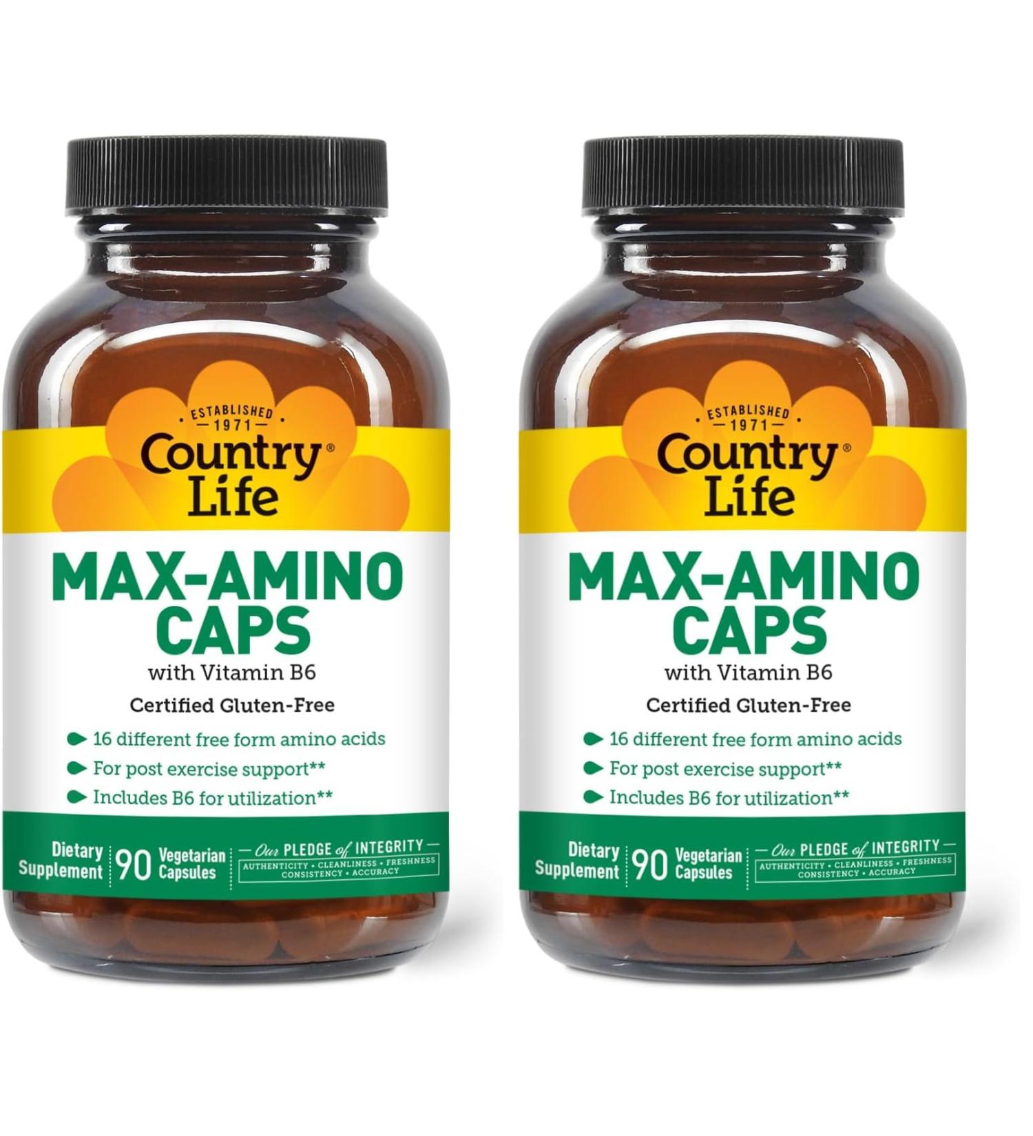Country Life Maxi-Amino with 16 Free Form Amino Acids 90 Vegetarian Capsules Certified Gluten Free Certified Vegetarian (Pack of 2) Unflavored 90 Count (Pack of 2) - Buy Online on GoSupps.com