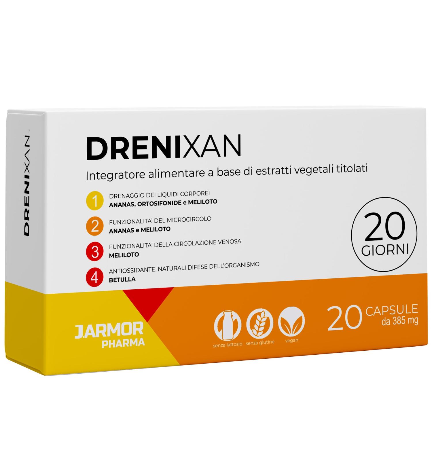 J.Armor Drenixan Diuretic Capsules - 20 Count | Anti-Cellulite Drainer for Legs & Buttocks with Bromelain & Birch | Detoxify & Eliminate Toxins - Buy Online on GoSupps.com