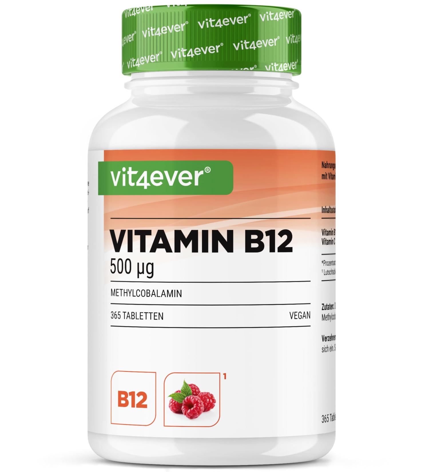 Vitamin B12 Vegan - 365 sucking tablets with raspberry taste - Premium: Methylcobalamin active - High dosed - Buy Online on GoSupps.com