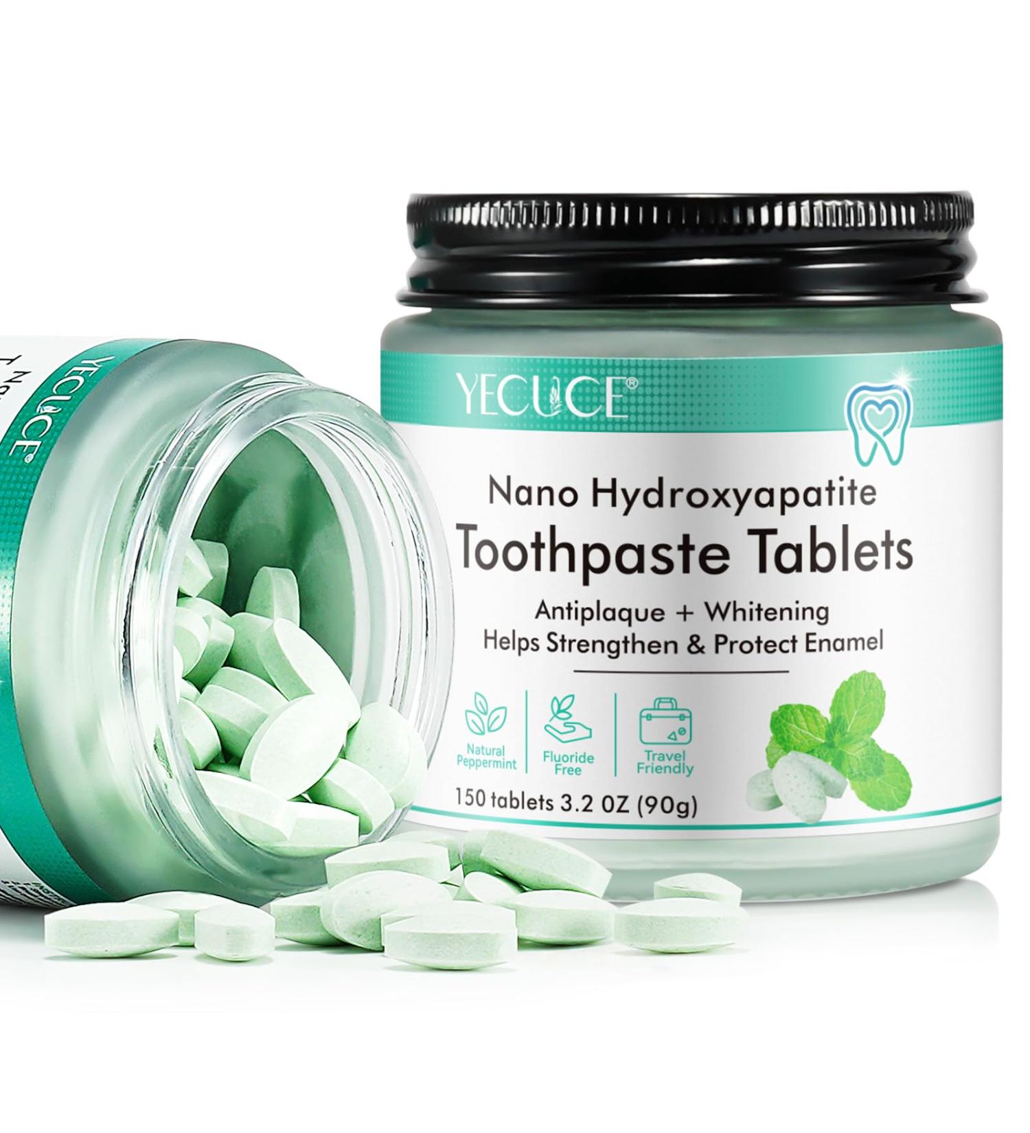 150 Flouride-Free Toothpaste Tabs | Eco-Friendly Peppermint Tablets with Nano Hydroxyapatite | Sensitive Teeth Solution | Travel-Friendly - Buy Online on GoSupps.com