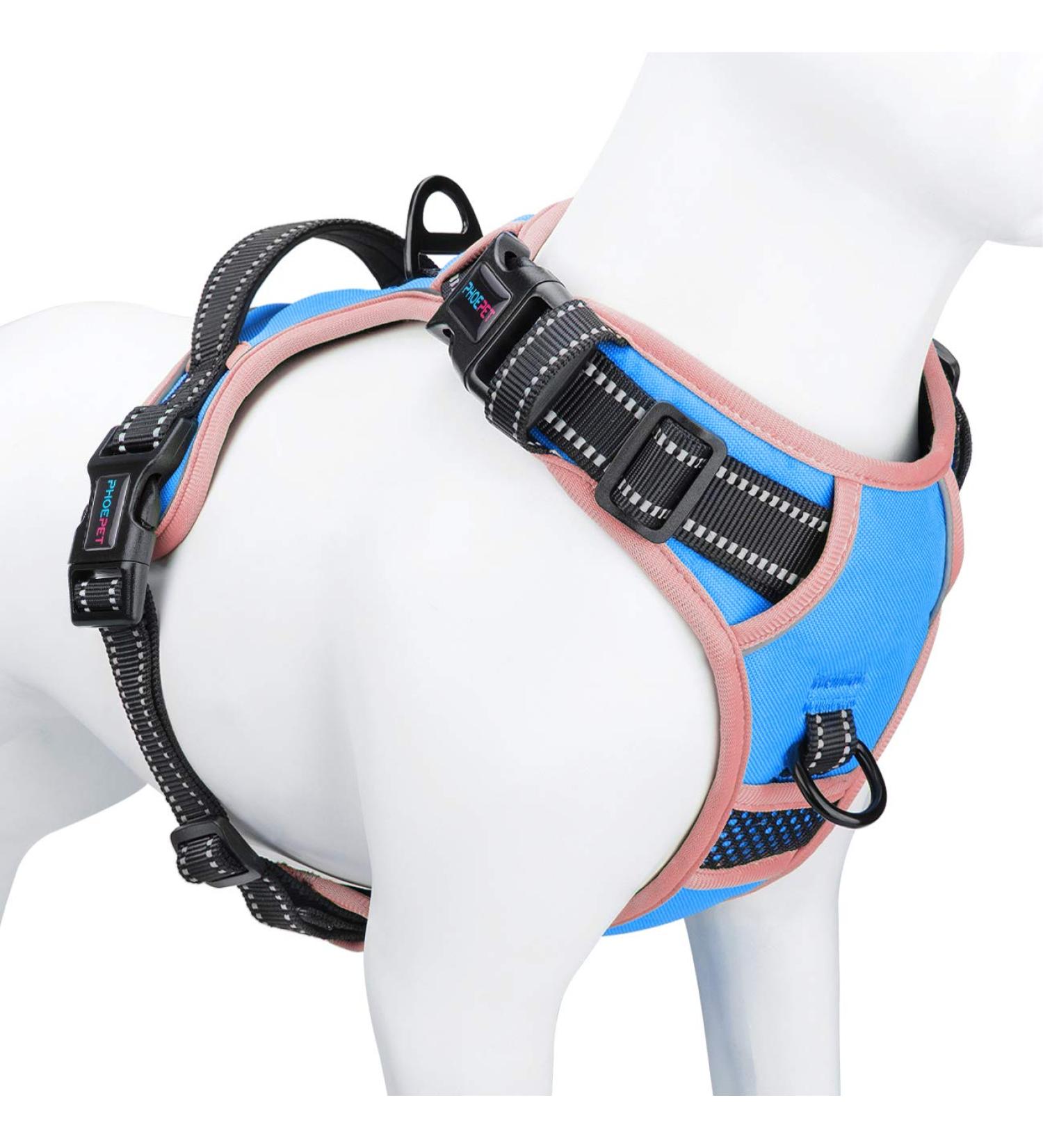 Phoepet Reflective Dog Harness with Handle | Durable M Size - Blue | 2 Metal Rings 3 Buckles Comfortable Fit for 14-20 lbs (Chest 16-28) - Buy Online on GoSupps.com