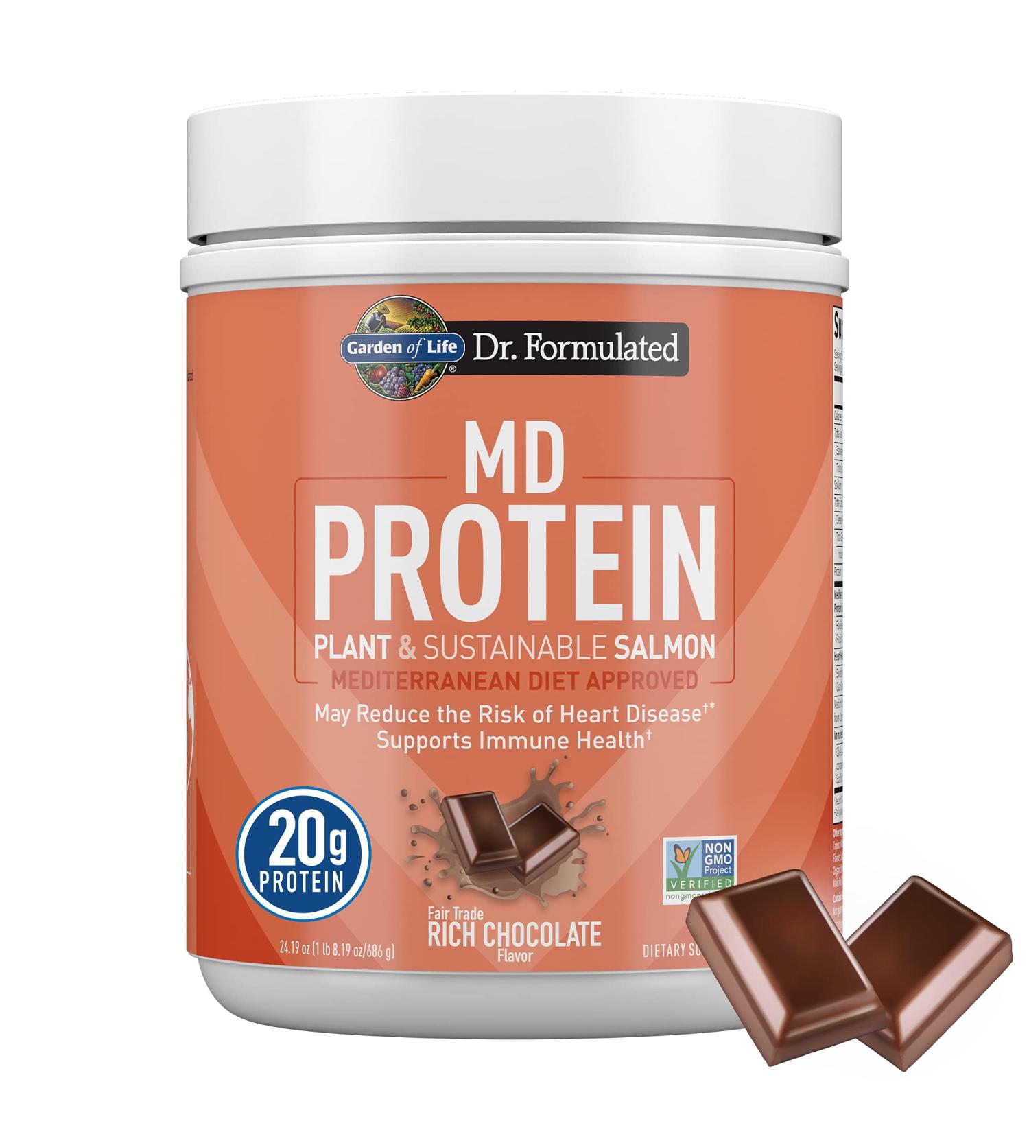 GoSupps.com - Garden of Life MD Protein Plant & Sustainable Salmon Rich Chocolate 24.19 oz (686 g) - Buy Online on GoSupps.com