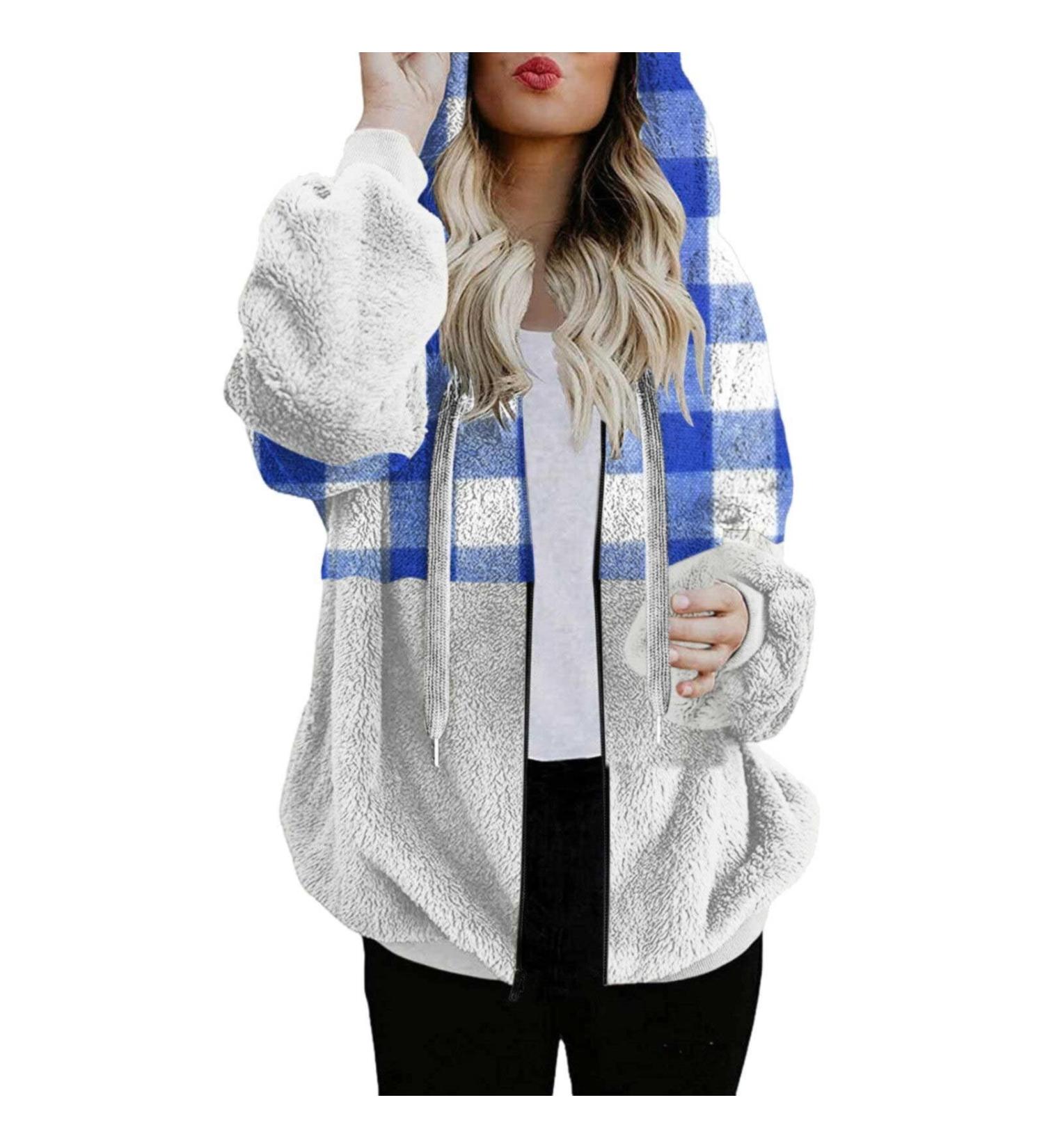 Shop Hanxiulin Women's Plush Fleece Jacket - Cozy Long-Sleeved Winter Coat in Blue - Breathable Warm & Cuddly - Available in 5XL - Buy Online on GoSupps.com