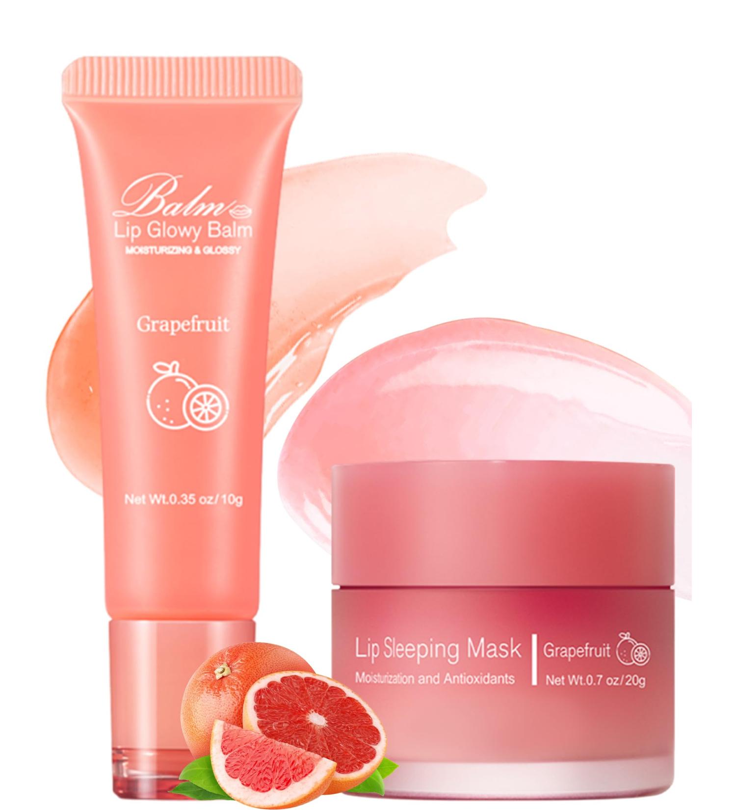 2Pcs Lip Glowy Balm & Lip Sleeping Mask Hydrating Repair Sleeping Lip Mask Glossy Tinted Lip Balm Smooth Cracked Chapped Lip Lip Care Therapy Treatment Christmas Makeup Gift for Women-Grapefruit Set 3# Grapefruit - Buy Online on GoSupps.com