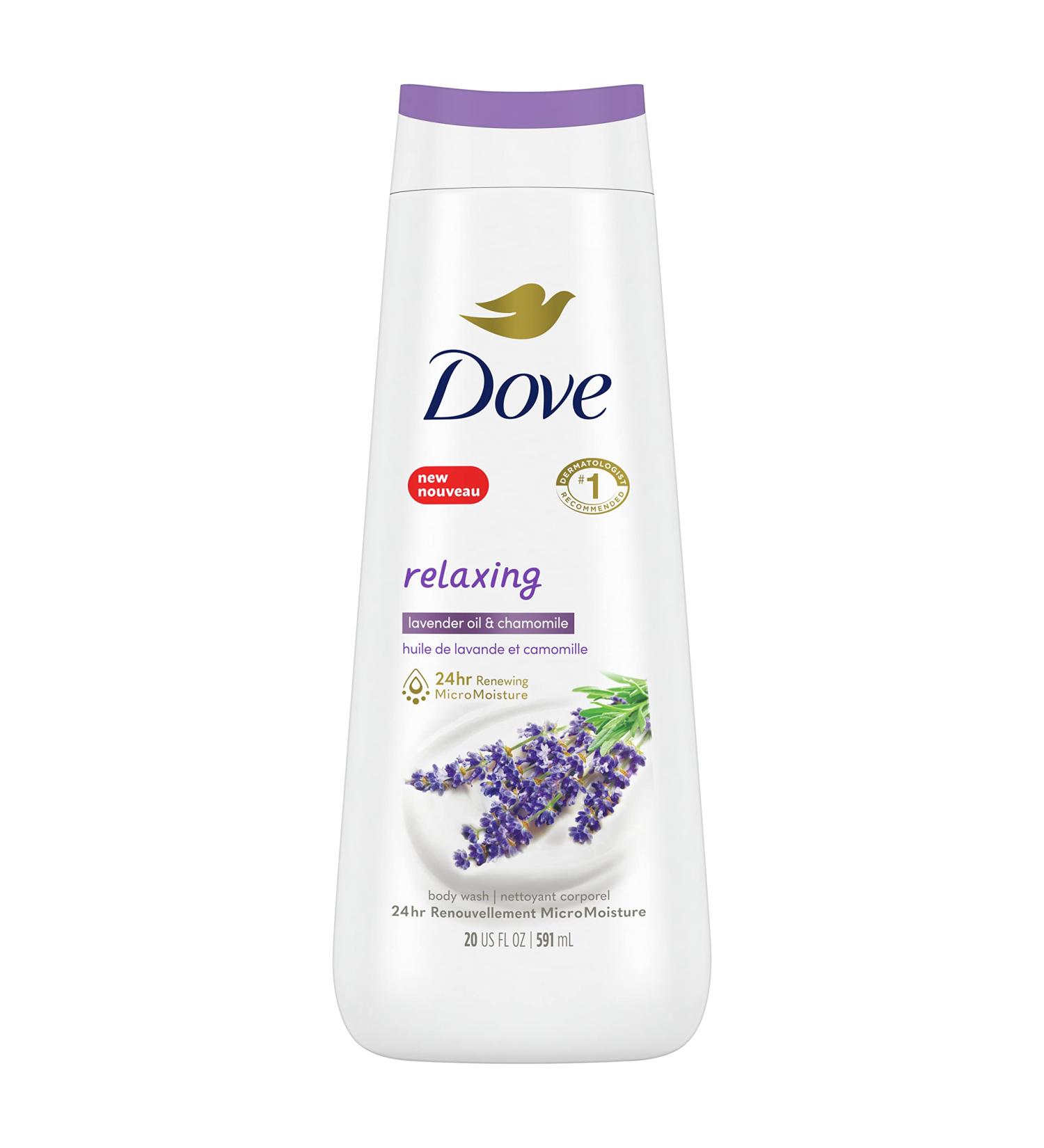 Dove Relaxing Lavender Oil & Chamomile Body Wash 20 oz | Gentle Skin Cleanser for Renewed Healthy-Looking Skin | 24hr MicroMoisture Formula | Chamomile Scent | 1 Pack - Buy Online on GoSupps.com