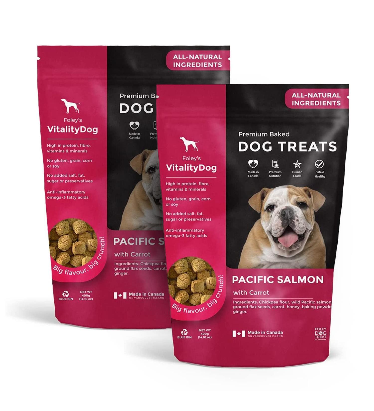 Vitality Dog Pacific Salmon with Carrots (2-Pack) Premium Baked Dog Treats - Training Treats for Dogs Pet Treats Dog Snacks - Made in Canada Grain Free Human Grade 400g / 14.1oz Pacific Salmon with Carrots 400 g (Pack of 2) - Buy Online on GoSupps.com