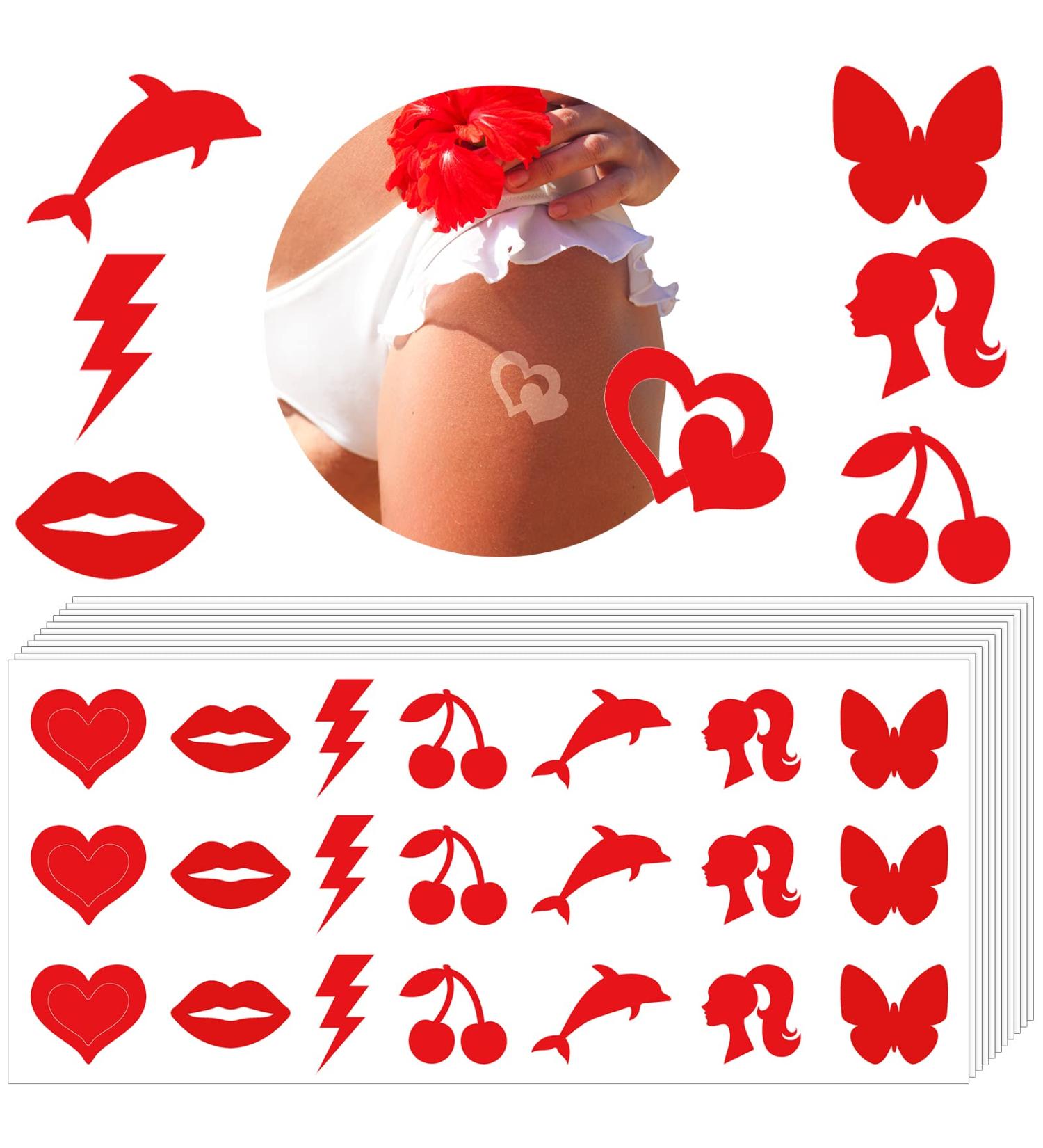 210 Pieces Self Adhesive Tanning Stickers | Perforated Body Stickers for Sunbathing | Tanning Bed Heart Lips, Butterfly, Dolphin Designs - 7 Styles - Buy Online on GoSupps.com