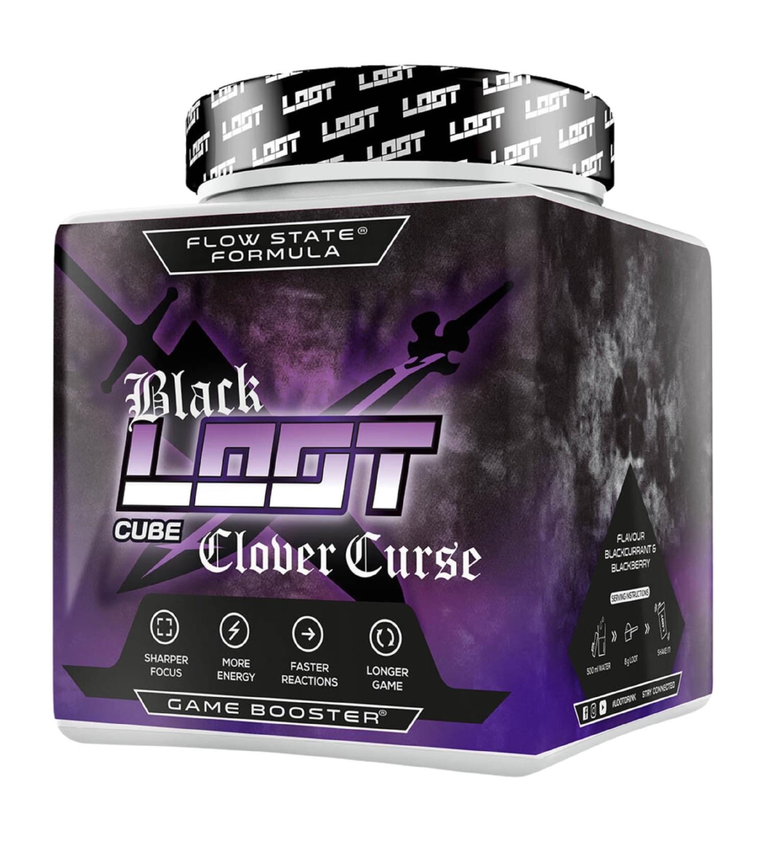 Loot Black Edition Clover Curse Game Booster | Flow-State Formula | 50 Servings (400g) | Caffeine & 20 High-Dose Ingredients | Black Currant & Blackberry - Buy Online on GoSupps.com