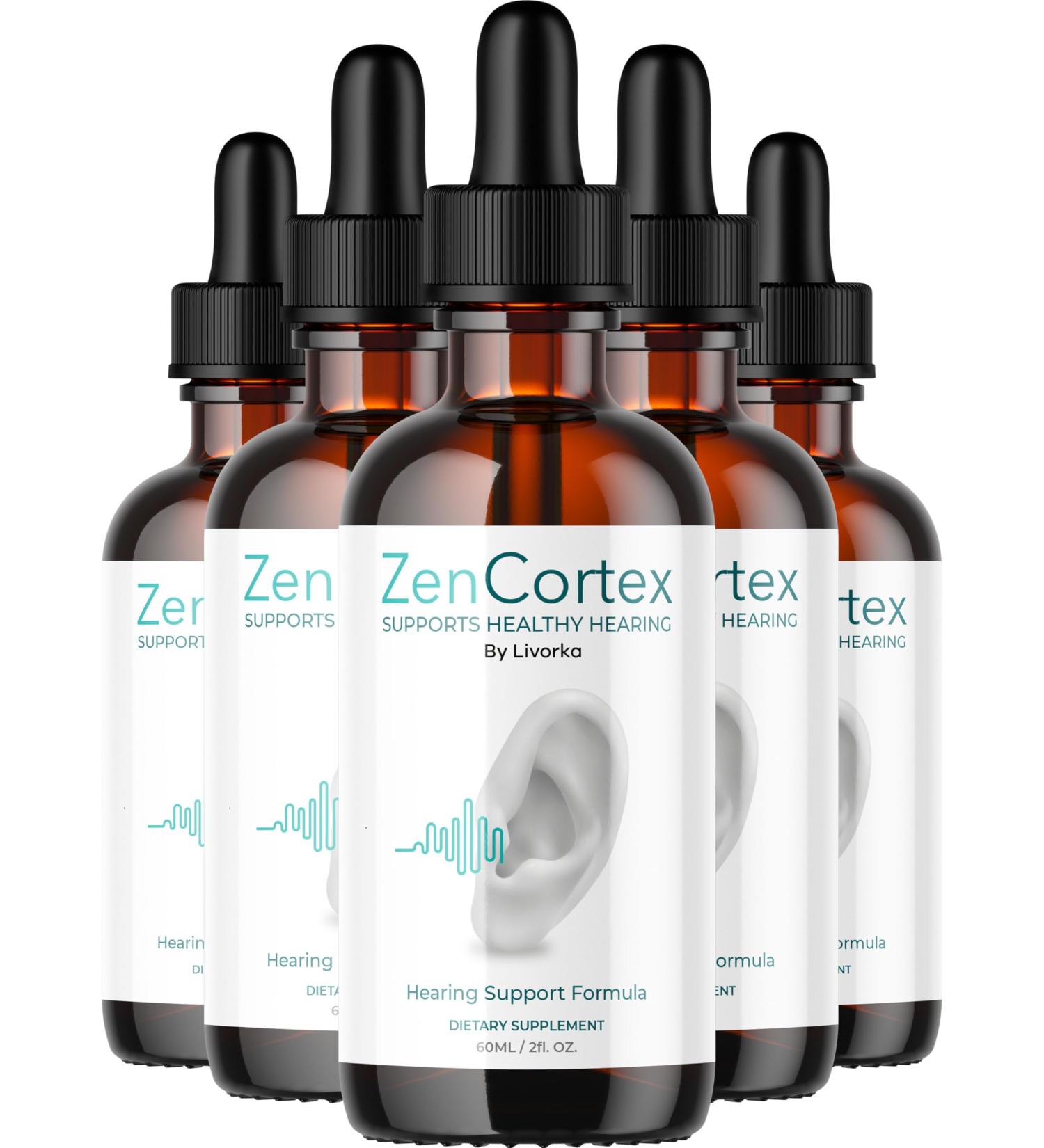 LIVORKA ZenCortex Drops Liquid Supplement for Ear Health Supports Healthy Hearing - 5 Bottles (150 Day Supply) - Pack of 5 - Buy Online on GoSupps.com