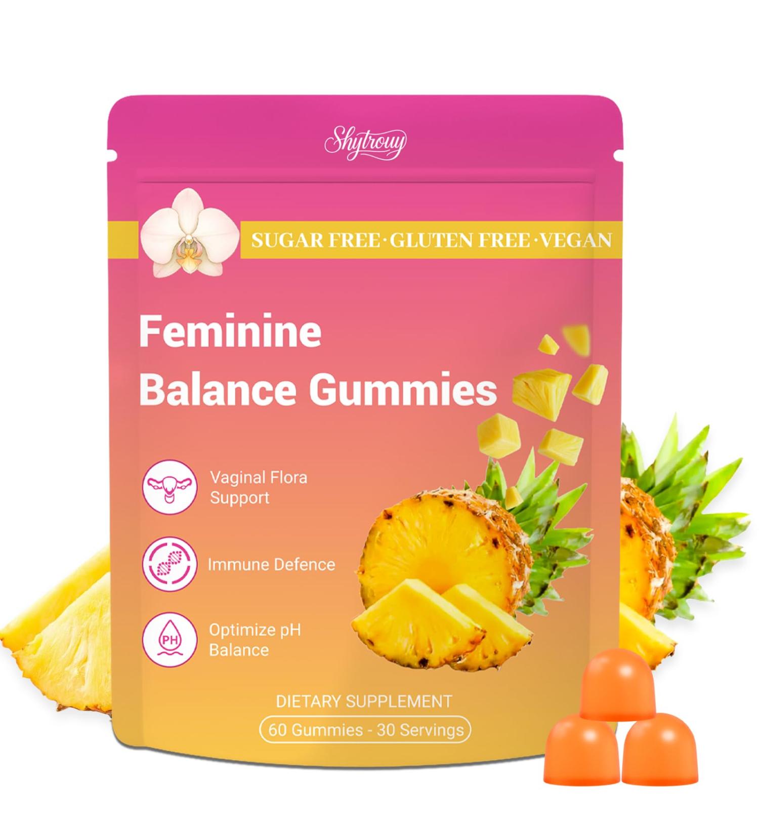 Shytrouy Premium Feminine Balance Gummies for Women Vaginal Probiotics - pH Balance & Immune Defense Support for Feminine Health Hawaiian Pineapple Flavor - 60 Count - Buy Online on GoSupps.com