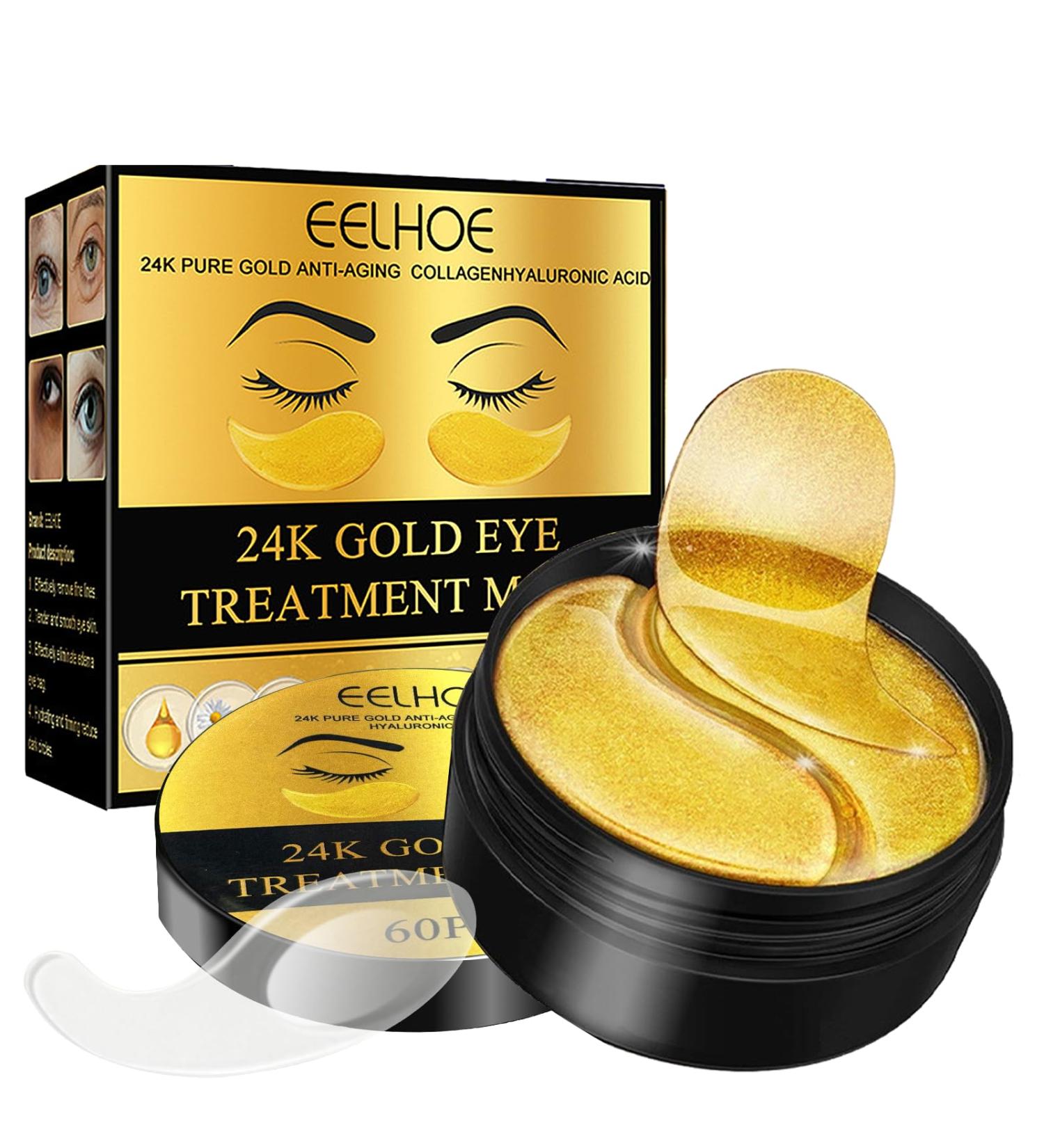 24K Gold Eye Mask Under Eye Gel Patches with Collagen - 60 Pieces | Reduce Puffiness, Dark Circles, and Wrinkles | Eye Bags Treatment - Buy Online on GoSupps.com