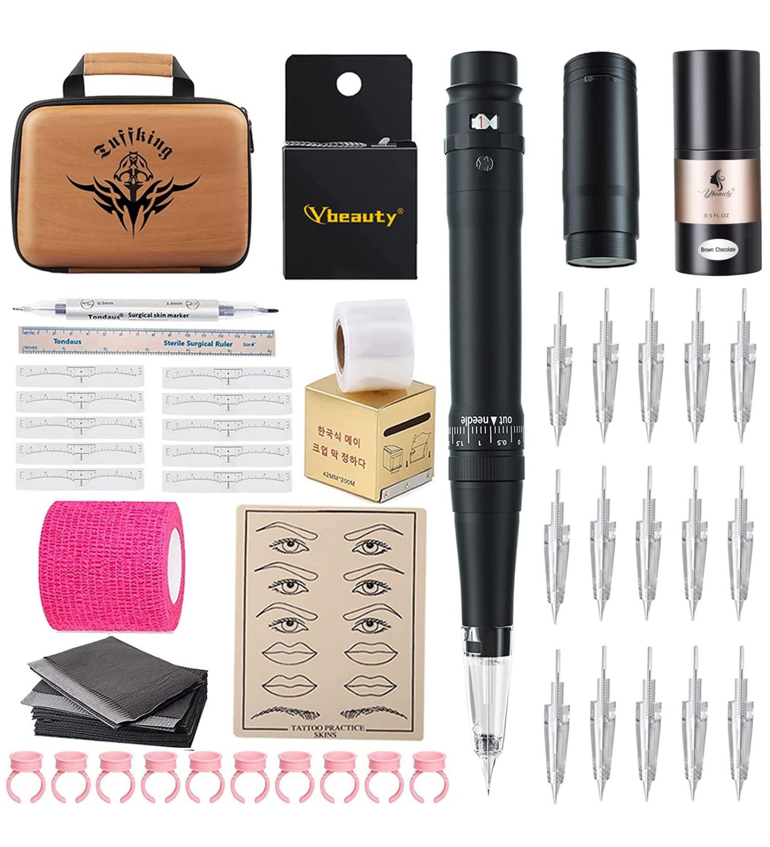 Permanent Eyebrow Makeup Wireless Tattoo Pen Kit with 15 Cartridge Needles - Luxurious Black Tattoo Kit for Eyebrow Lip Eyeliner Microblading Ombre Powder Brows - Buy Online on GoSupps.com