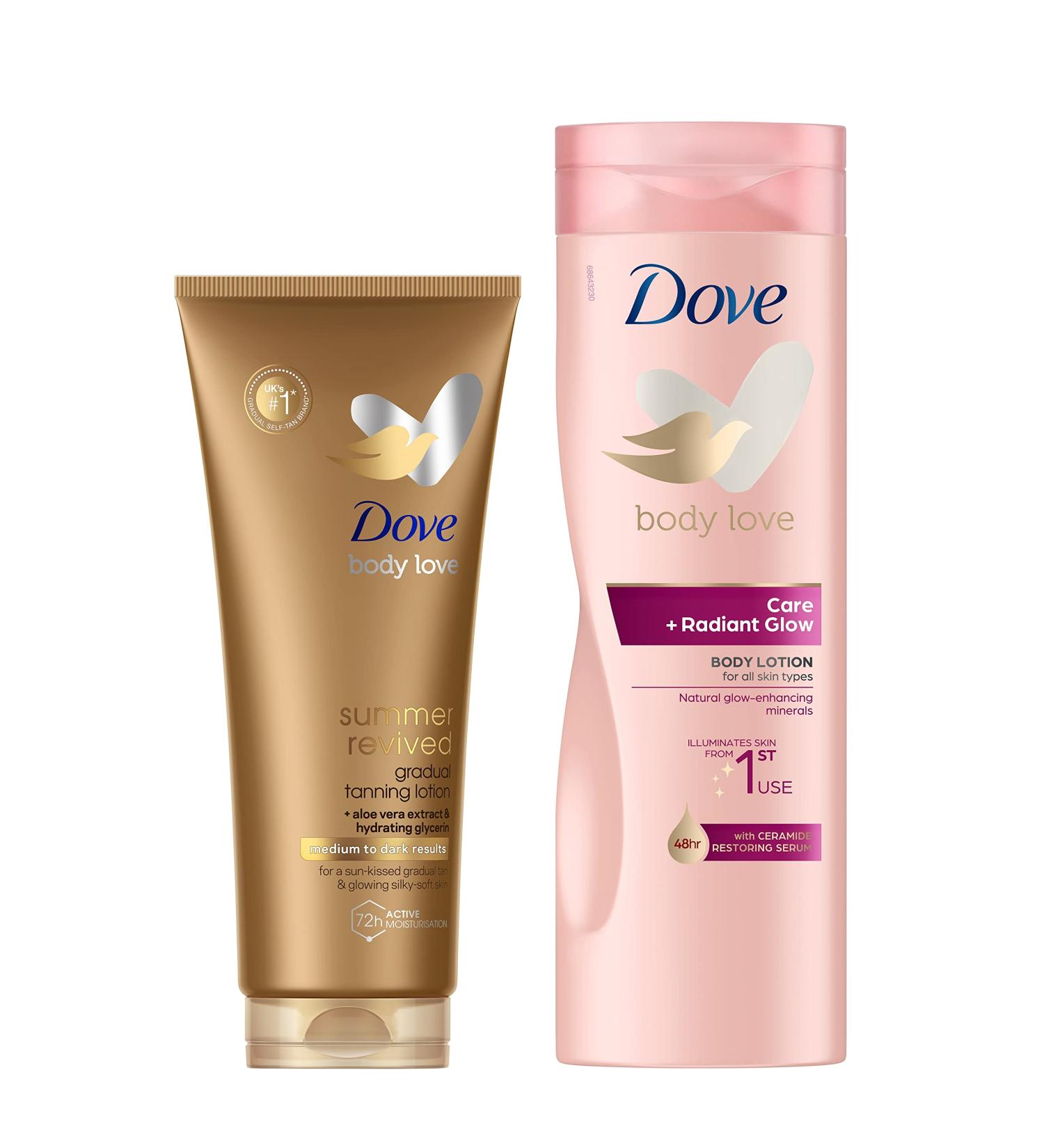 Dove DermaSpa Summer Revived Medium to Dark Tanning Lotion & Dove Body Love Care Radiant Glow Body Lotion 2 piece - Buy Online on GoSupps.com