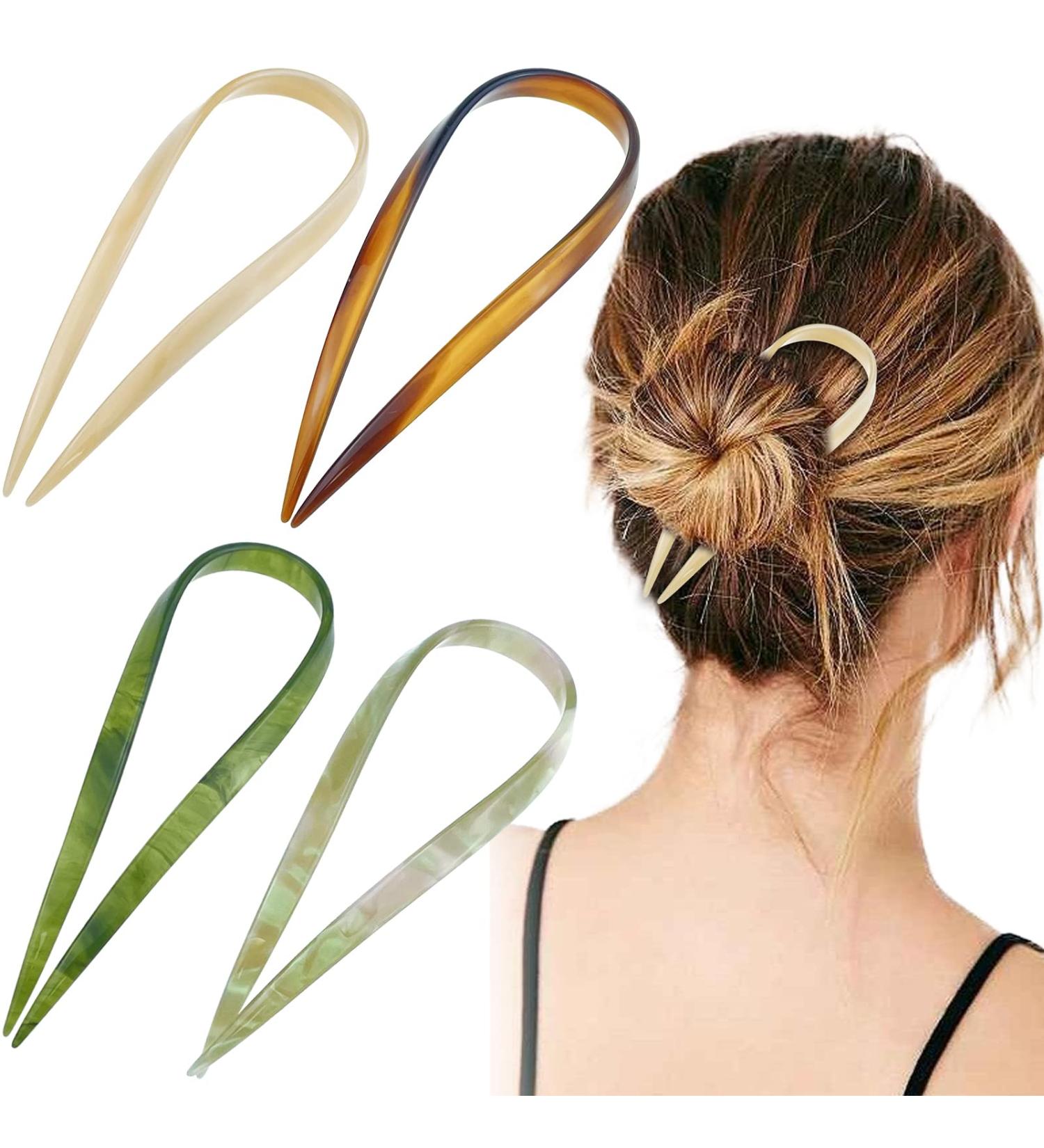 4 Pcs 4.5 U Shaped Acetate Hair Pins French Hair Sticks - Ideal for Buns & Thick Hair - Buy Online on GoSupps.com