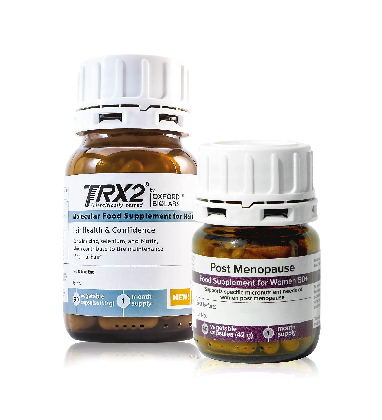TRX2 Post Menopause Hair Pack - Nourishes Mature Female Hair - Hair Loss Regrowth Treatment for Women With Thinning Hair Due to Menopause With Biotin - Naturally-based - Vegetarian - 1 Month Supply - Buy Online on GoSupps.com