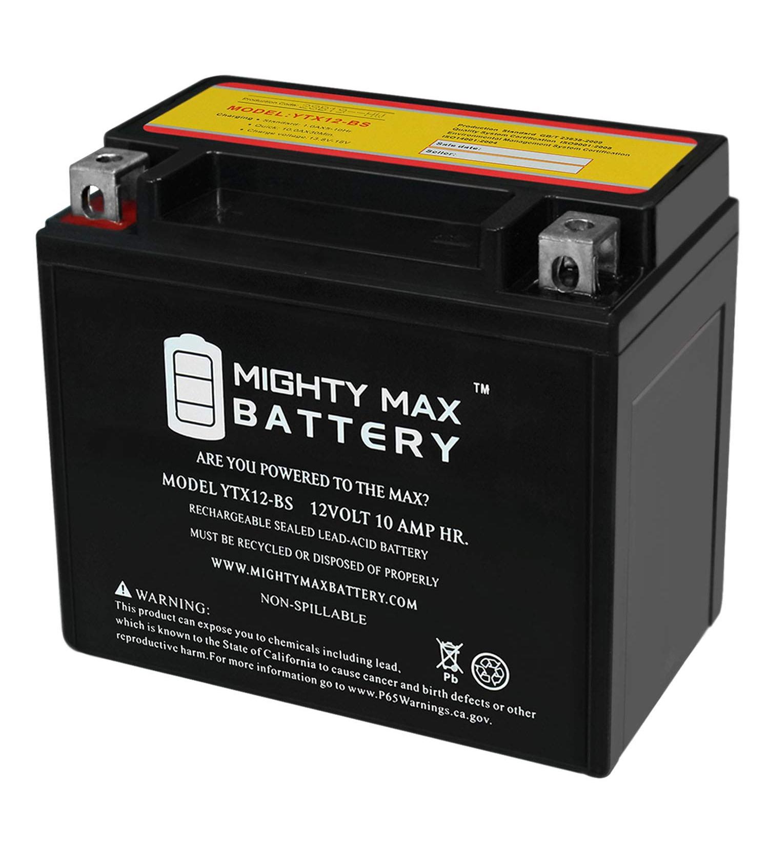 Mighty Max YTX12-BS Power Sports Battery - Replaces CYTX12-BS & CTX12-BS | International Shipping Available - Buy Online on GoSupps.com