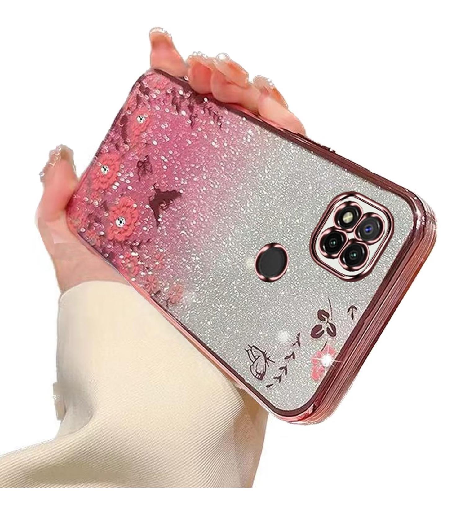 Tivenfezk Nadoli Glitter Diamond Case for Xiaomi Redmi 9C | Sparkle Flower Butterfly Soft Silicone Cover Stylish & Protective - Buy Online on GoSupps.com