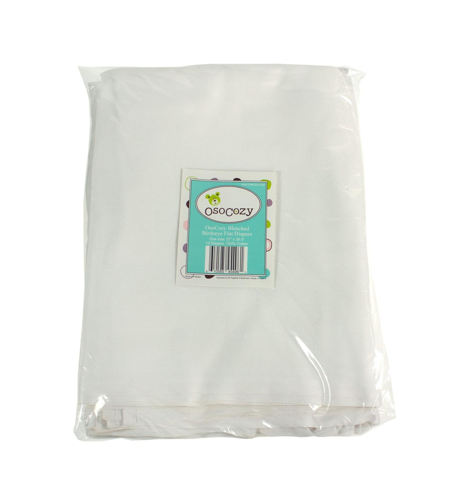OsoCozy Bleached Birdseye Flat Cloth Diapers - 100% Cotton - White - 27.5 x 30.5 Inches - 1 Dozen - Buy Online on GoSupps.com