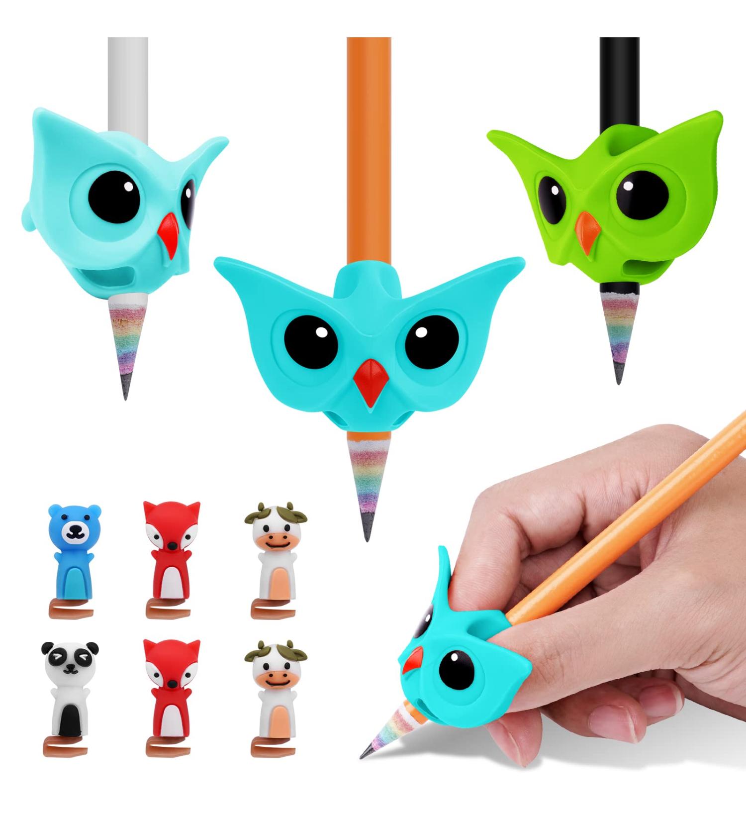 Buy Vicloon Ergonomic Pencil Handles - 3 Writing Aids for Kids Includes 6 Cartoon Pen Caps & Owl Design (Green) - Perfect for Right & Left-Handers | International Shipping Available - Buy Online on GoSupps.com
