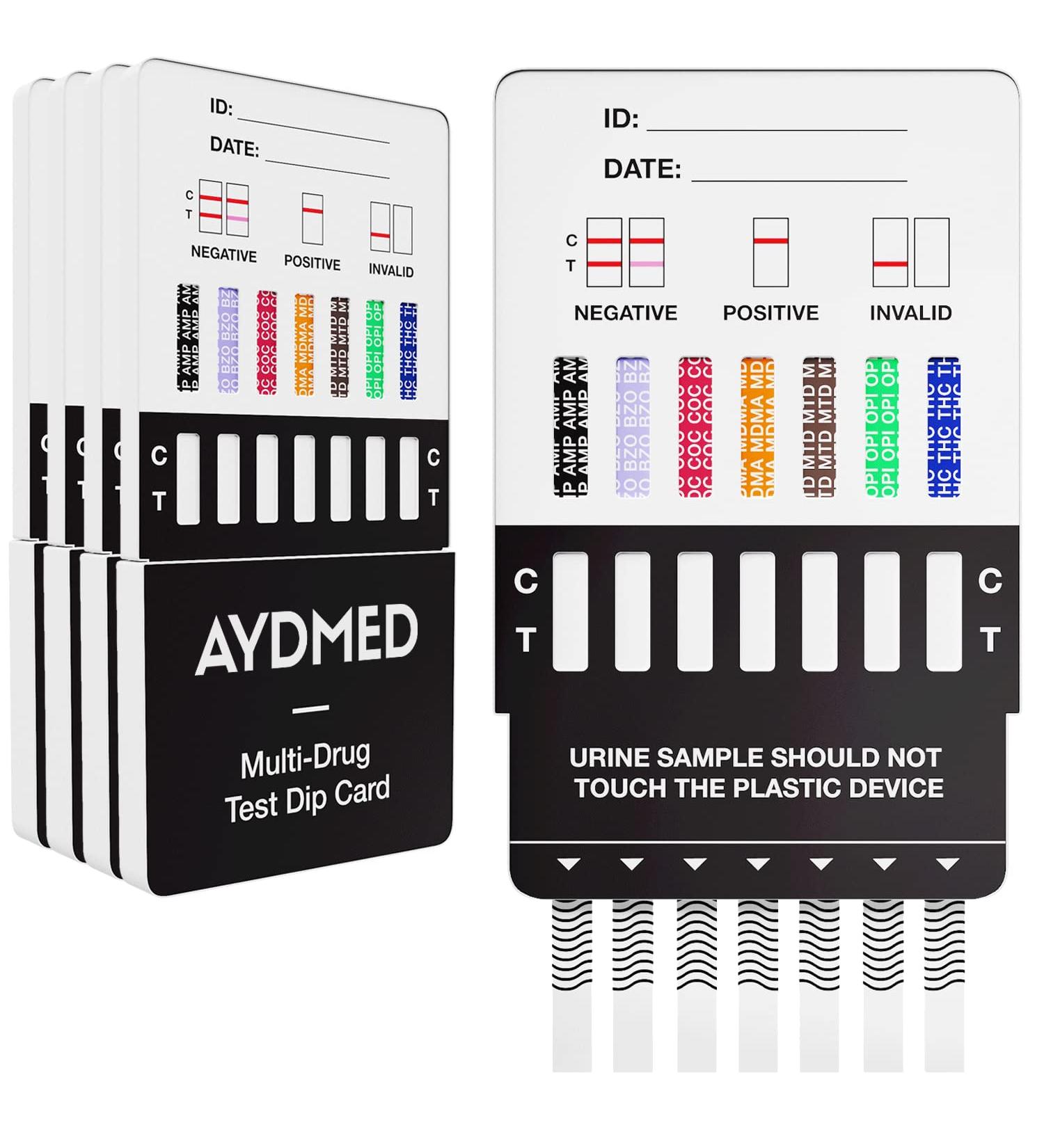 Aidteq Professional Rapid Multi-Drug Test Dip Cards 5 Pack | Urine Drug Test for THC, COC, OPI, MTD, AMP, MDMA, BZO - Buy Online on GoSupps.com