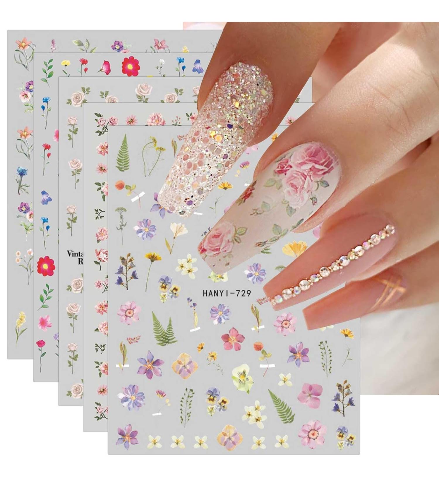9 Sheets Spring Flower Nail Art Stickers Self-Adhesive Colorful Floral Nail Stickers Decals DIY Nail Art Supplies Decals for Women Girls Nail Tips Design Decoration Accessories - Buy Online on GoSupps.com