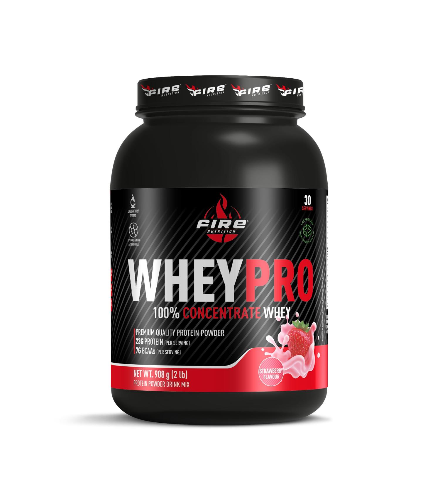 Fire Nutrition Whey PRO 908g (2LB) Strawberry - 100% Whey Concentrate - 100% Whey Concentrate - Whey Protein - Whey Protein - Muscle Recovery