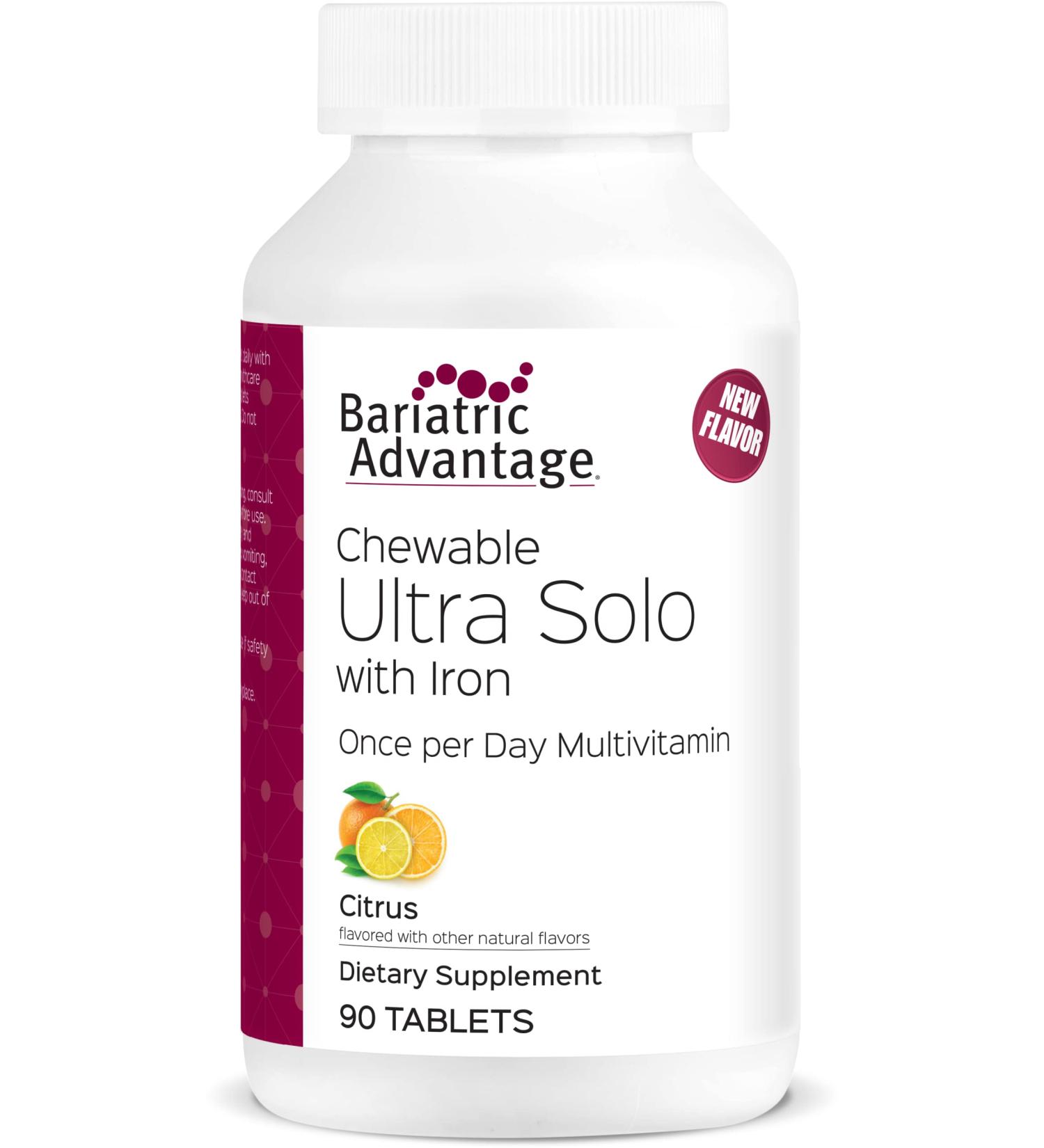 Bariatric Advantage Chewable Ultra Solo with Iron Daily Multivitamin - 90 Count Citrus Tablets for Gastric Bypass and Sleeve Gastrectomy Patients - Buy Online on GoSupps.com