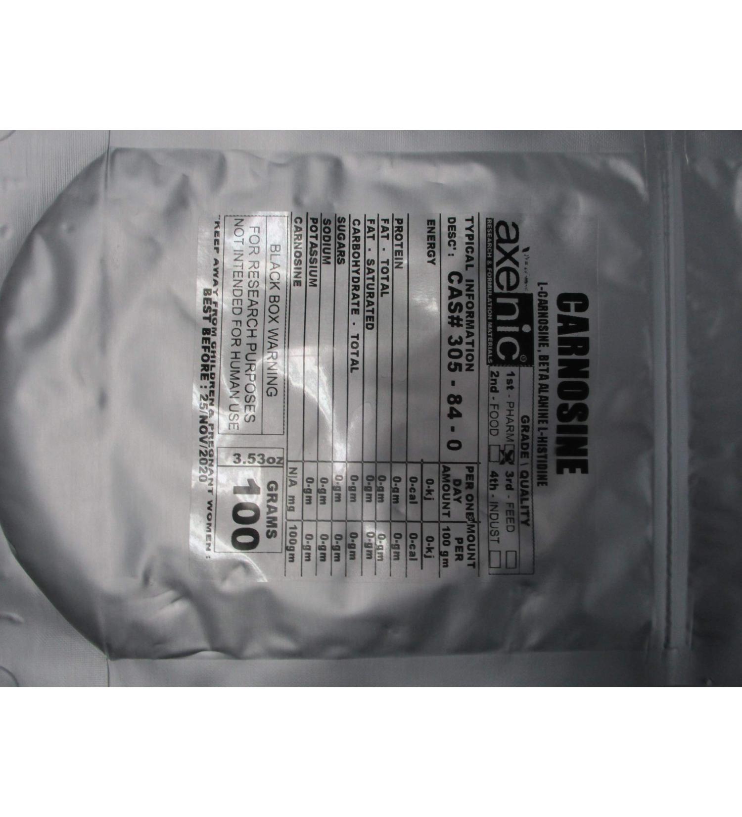 100 Grams CARNOSINE l-carnosine beta-alanyl-L-histidine Powder - Buy Online on GoSupps.com