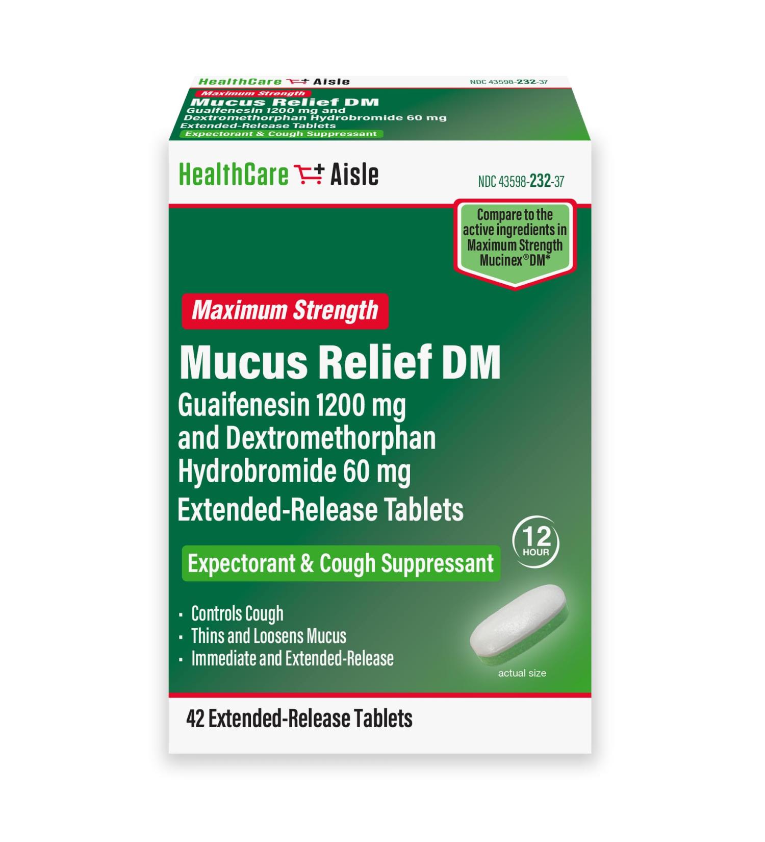 HealthCareAisle Guaifenesin & Dextromethorphan Extended Release Tablets - 1200 mg Mucus Relief & Cough Suppressant - 42 Count for Chest Congestion - Buy Online on GoSupps.com