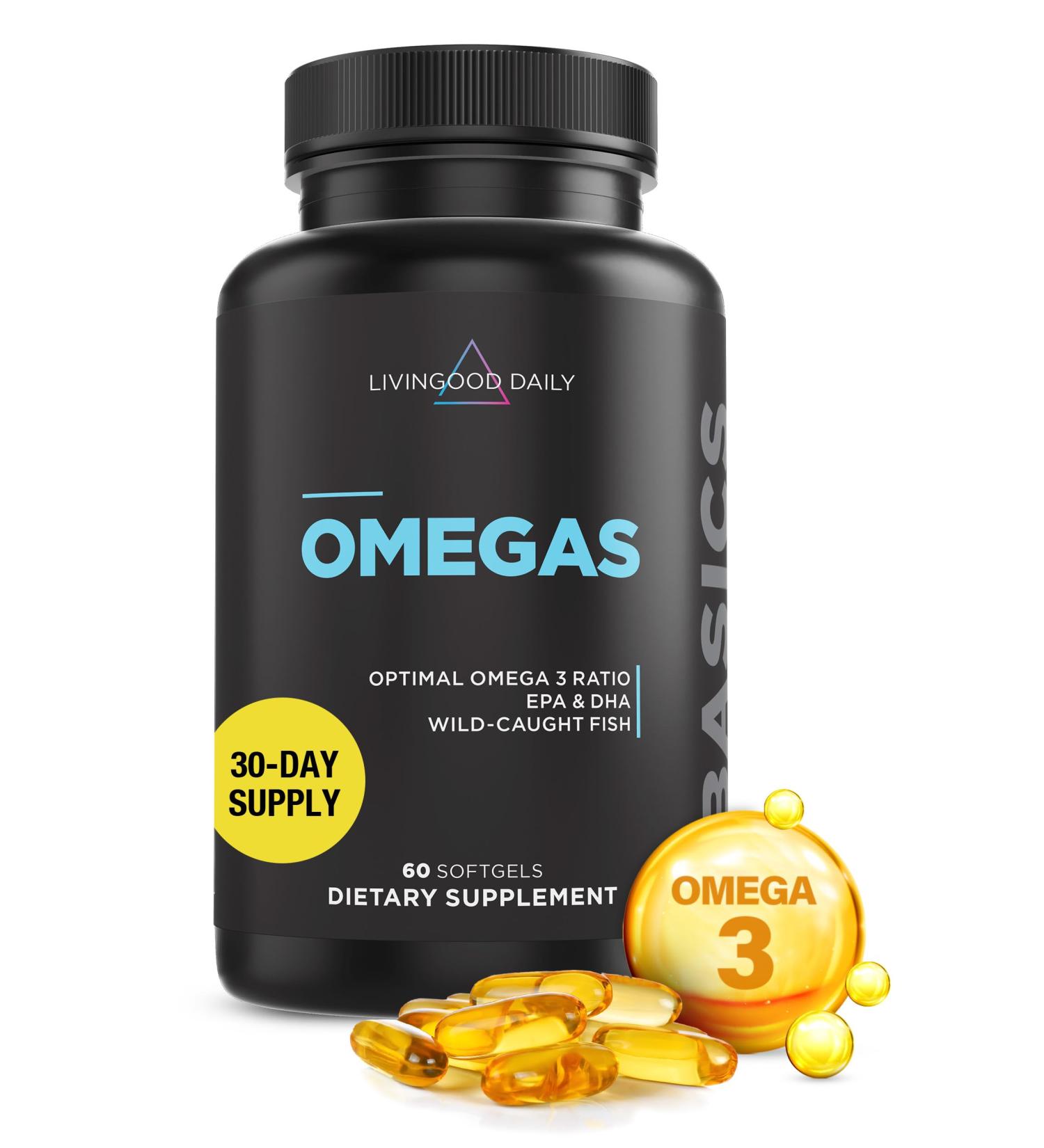 Livingood Daily Fish Oil Omega 3 Supplement EPA and Dha from Wild Caught Fish Omega 3 Fatty Acids for Heart Brain and Joint Health for Men and Women Gluten Free 30 Day Supply 60 Softgels - Buy Online on GoSupps.com